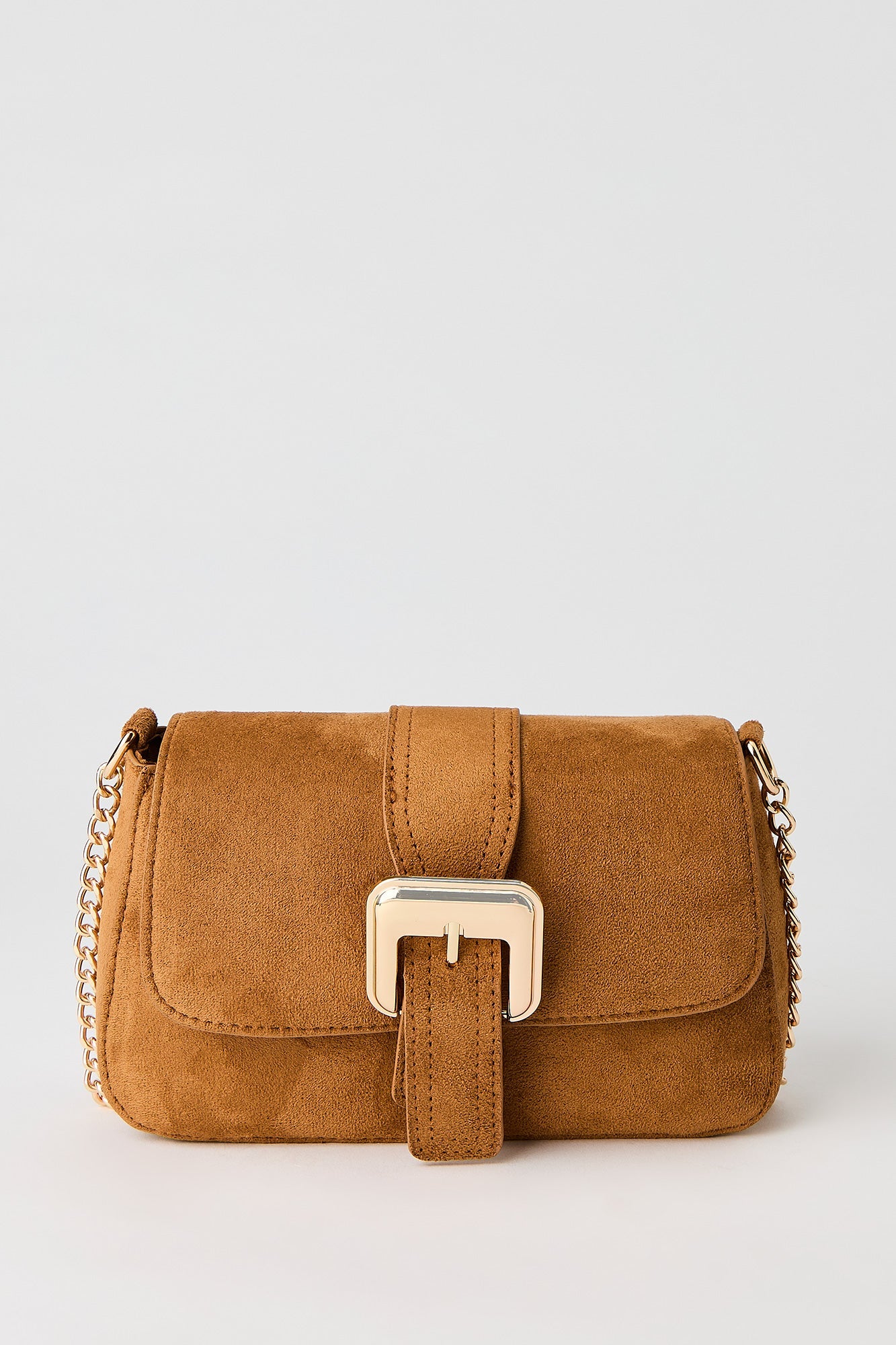 Faux-Suede Buckle Crossbody Chain Purse