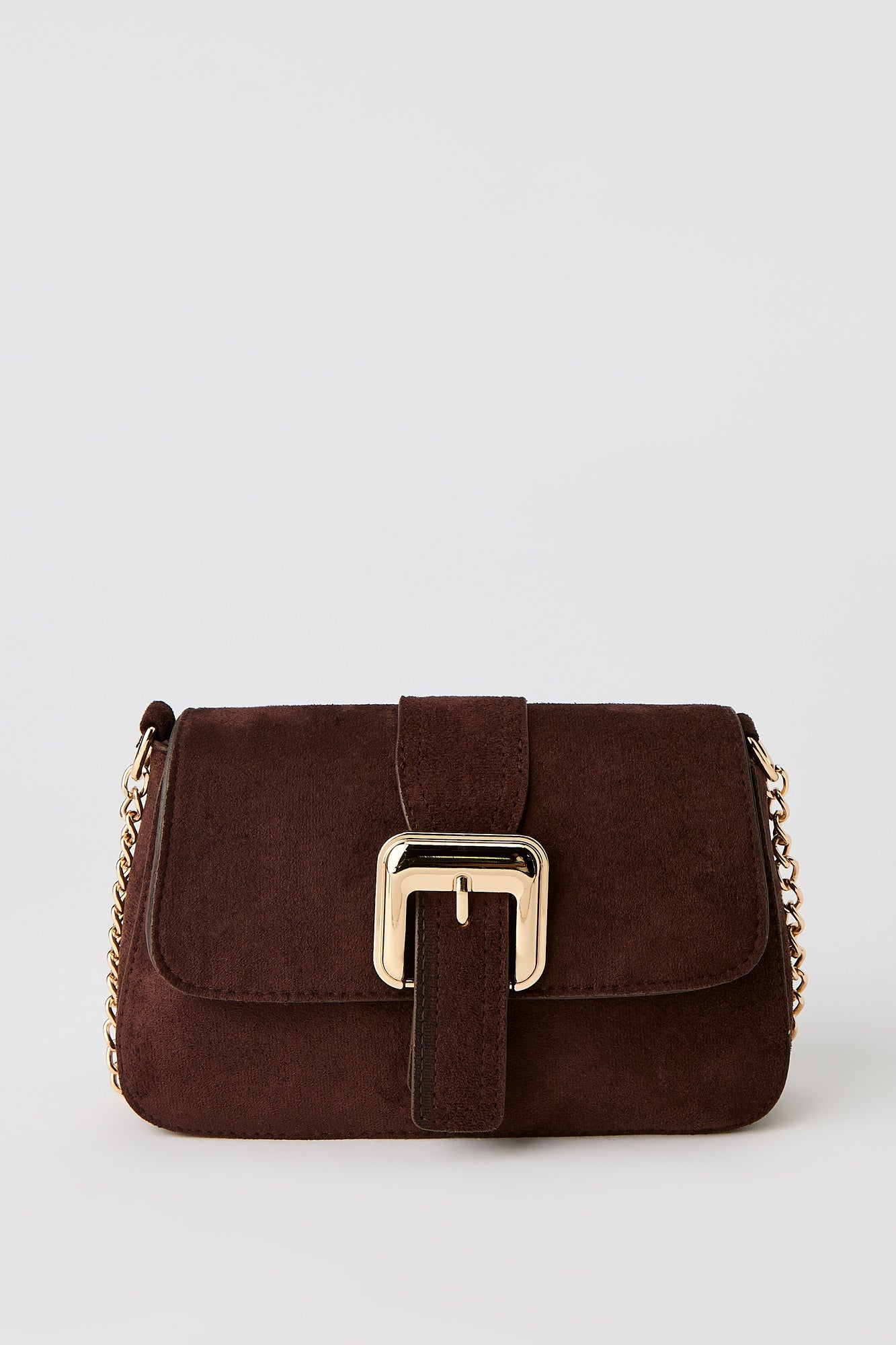 Faux-Suede Buckle Crossbody Chain Purse