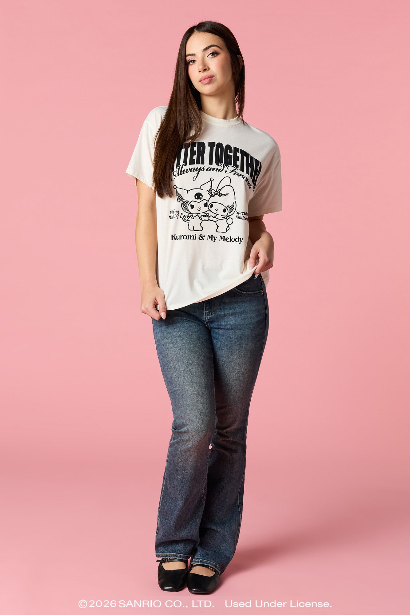 Kuromi™ & My Melody™ Flock Print Boyfriend T-Shirt
