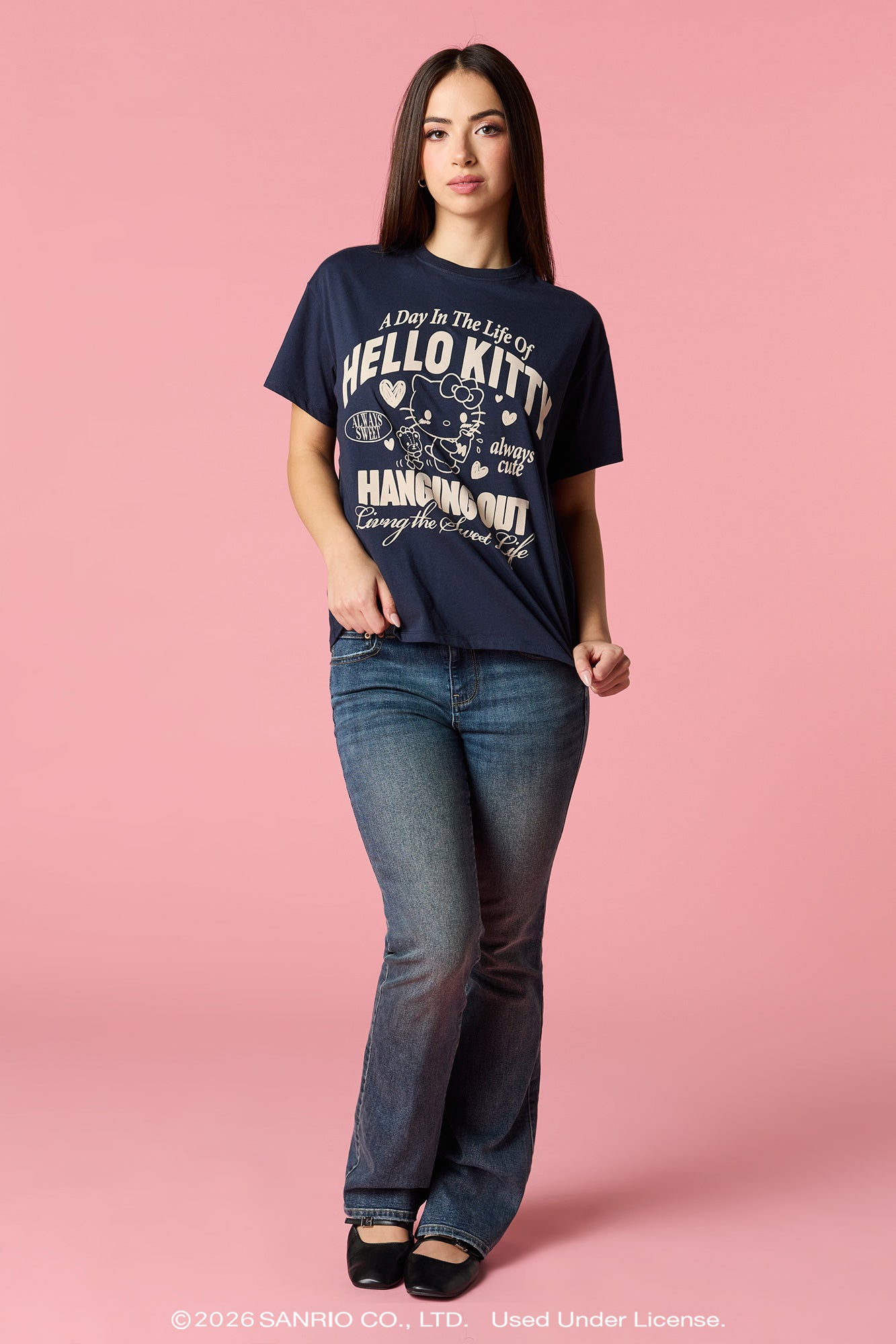 Hello Kitty® Flock Print Boyfriend T-Shirt