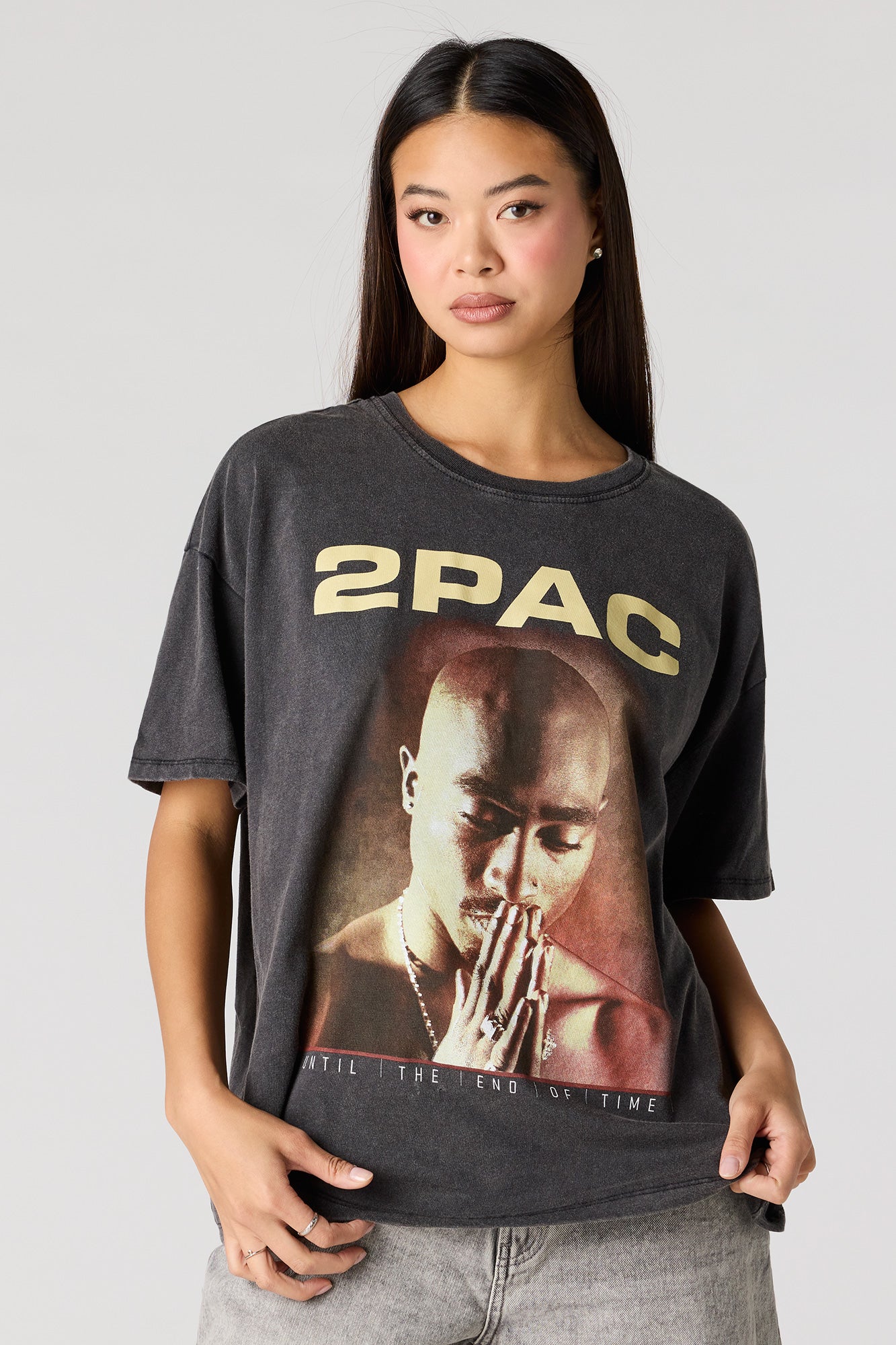 Tupac Graphic Washed Boyfriend T-Shirt