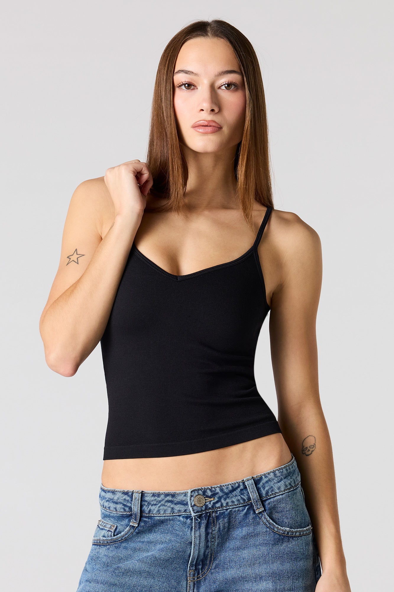 Braless Seamless Ribbed V-Neck Tank