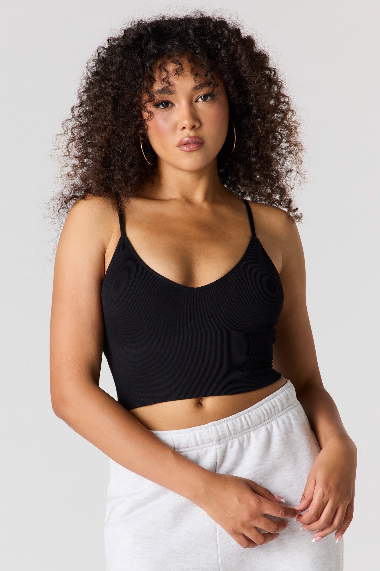 Seamless Ribbed V-Neck Braless Tank