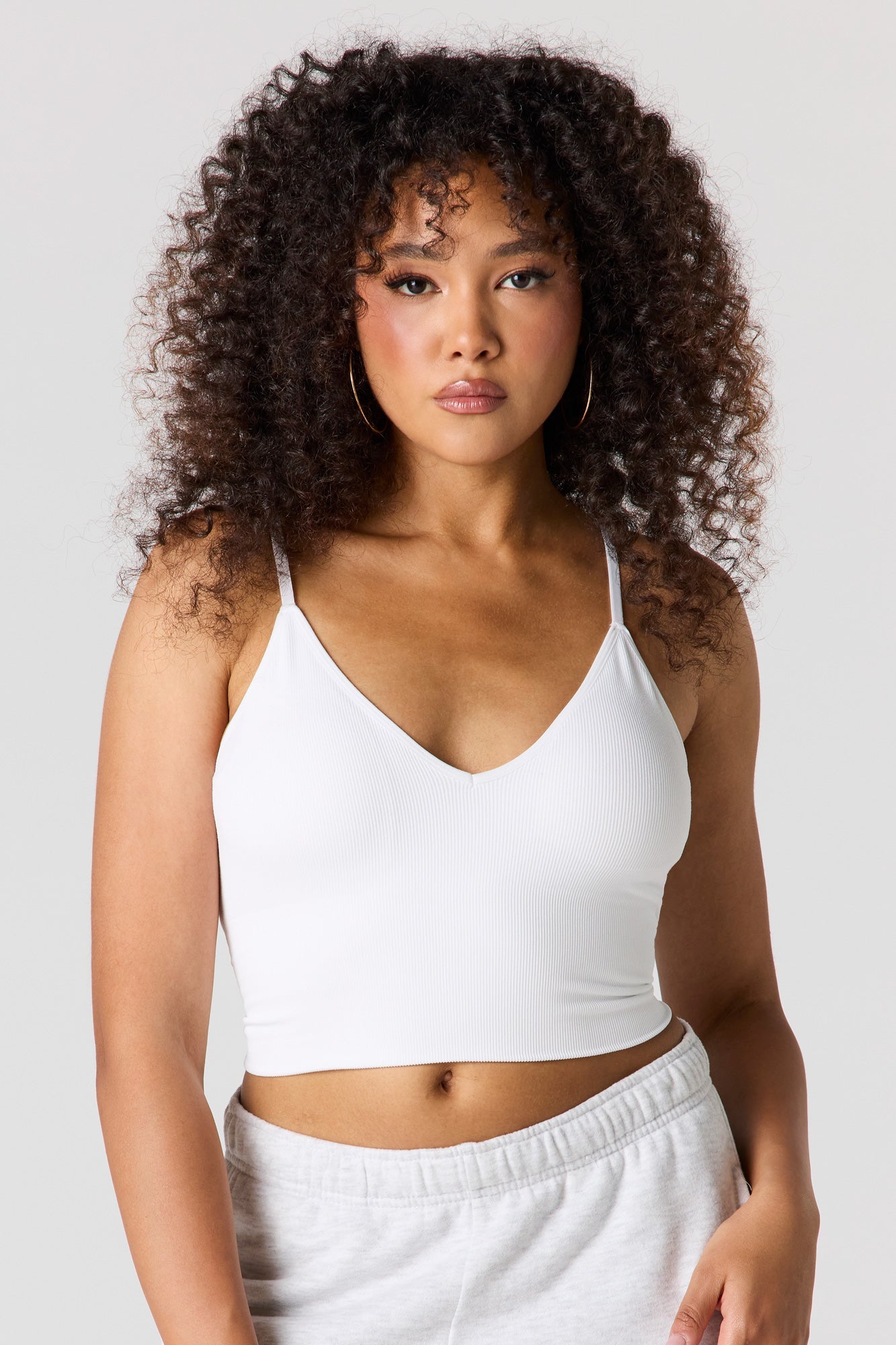 Seamless Ribbed V-Neck Braless Tank