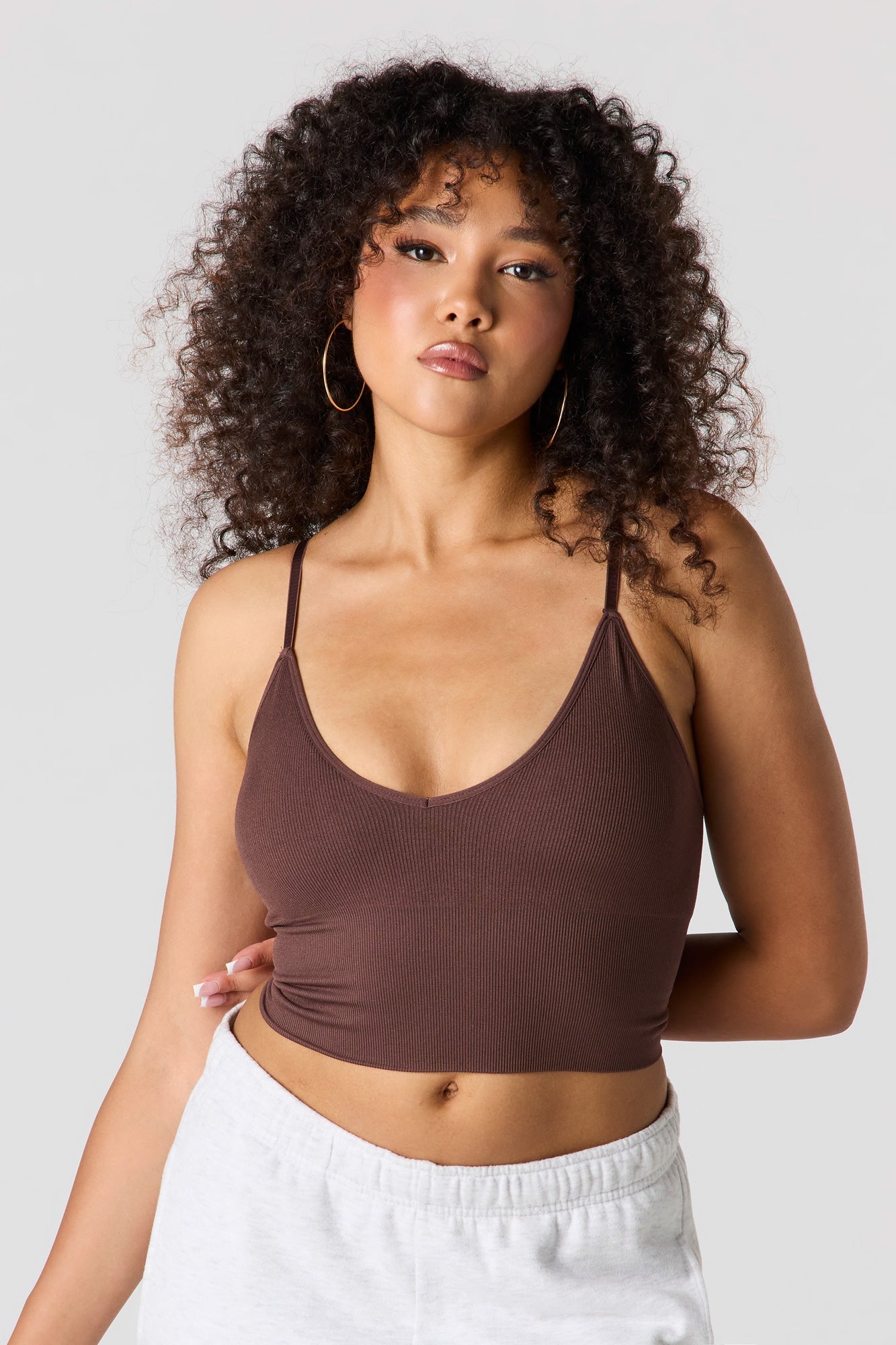 Seamless Ribbed V-Neck Braless Tank