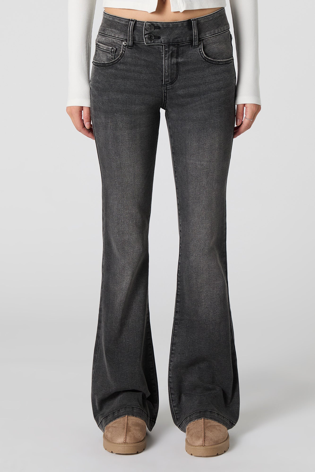 Low Rise Flare Washed Black Jean
