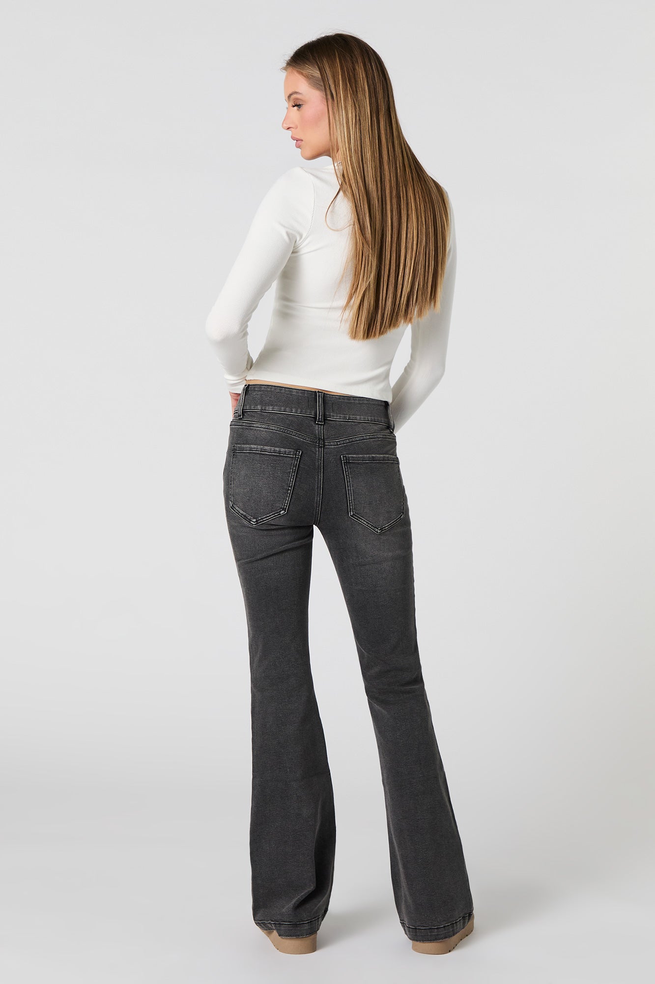 Low Rise Flare Washed Black Jean