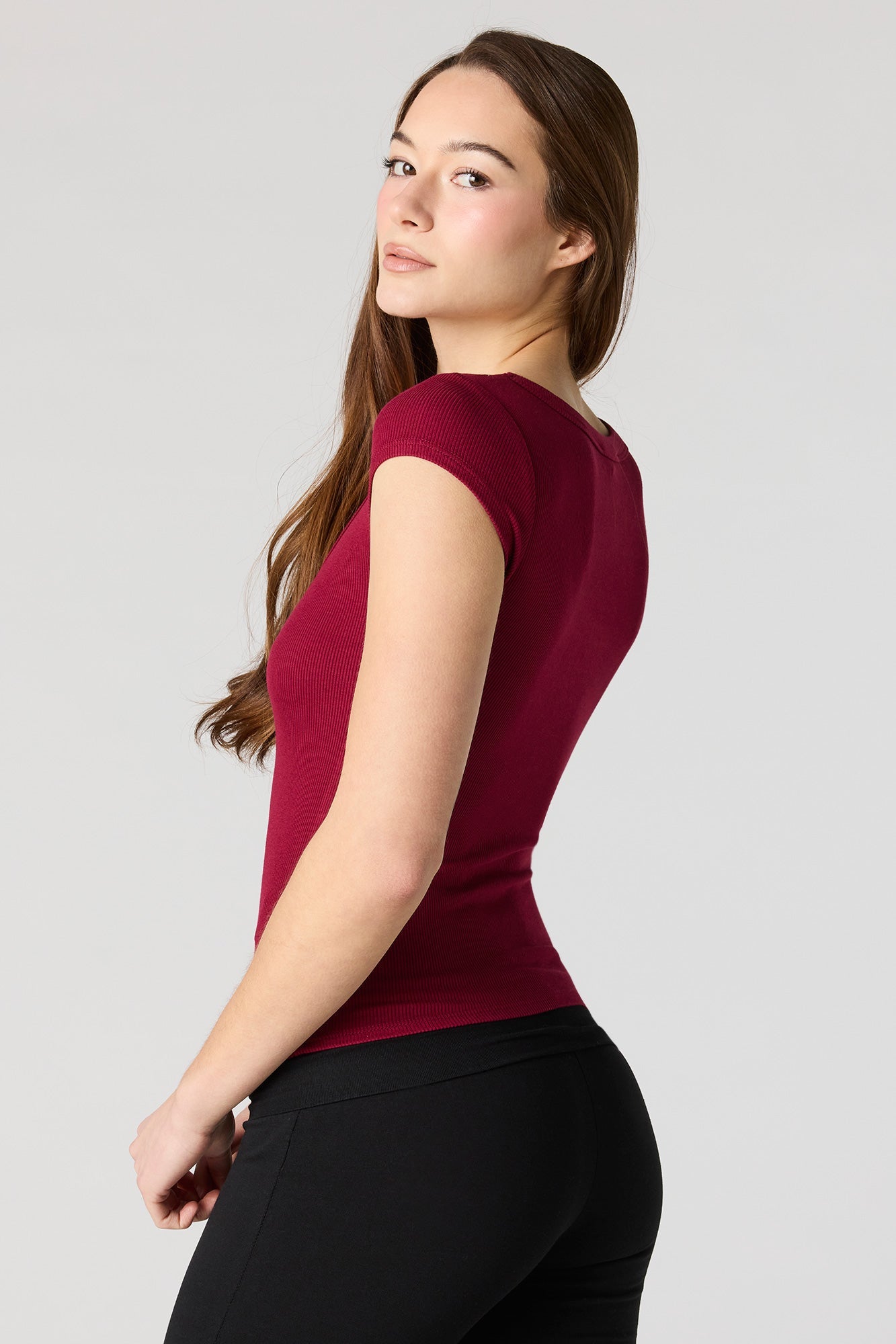 Ribbed Scoop Neck T-Shirt