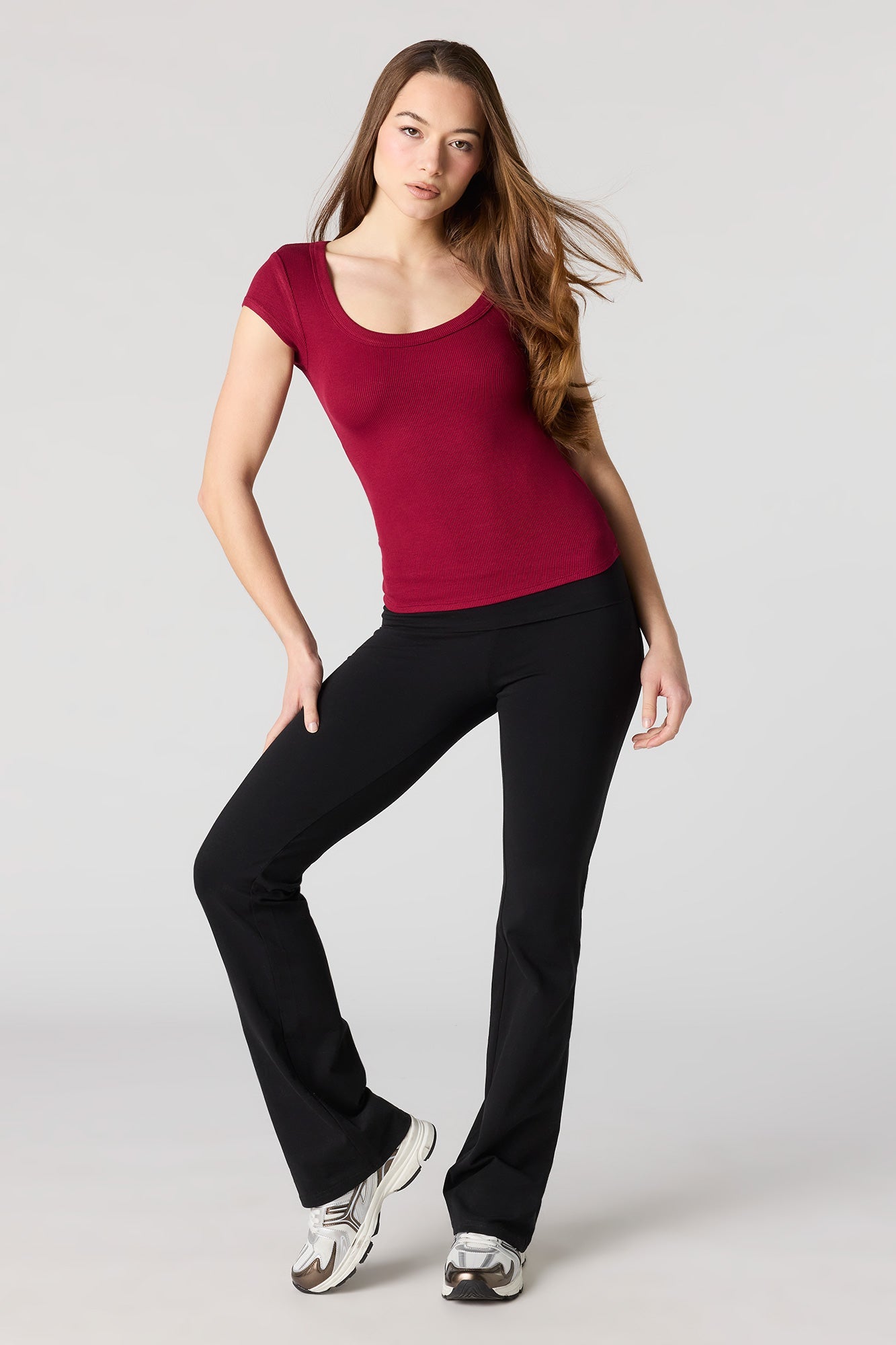 Ribbed Scoop Neck T-Shirt