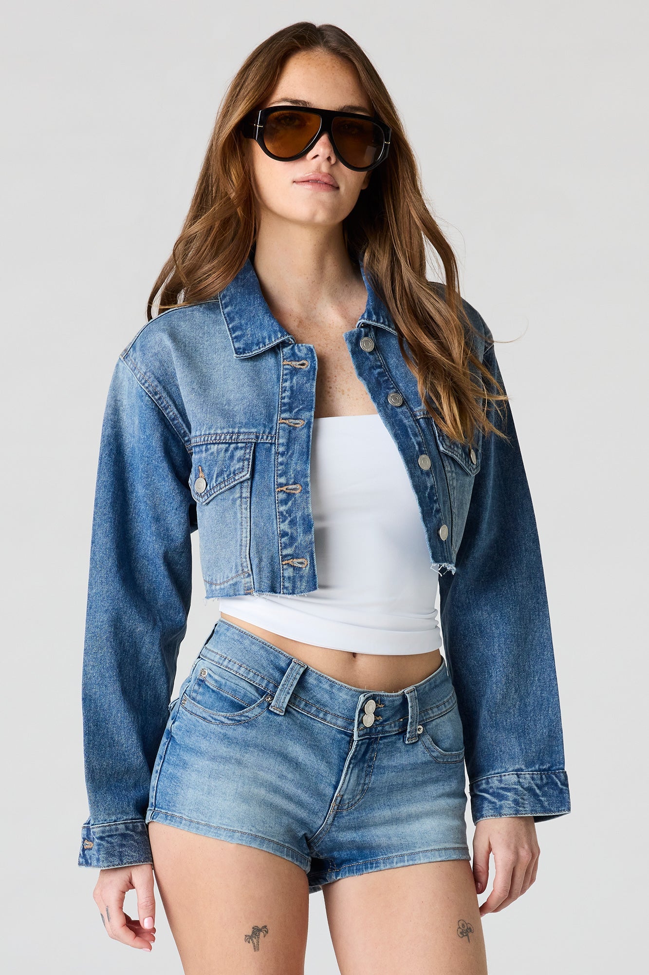 Cropped Cut-Off Denim Jacket