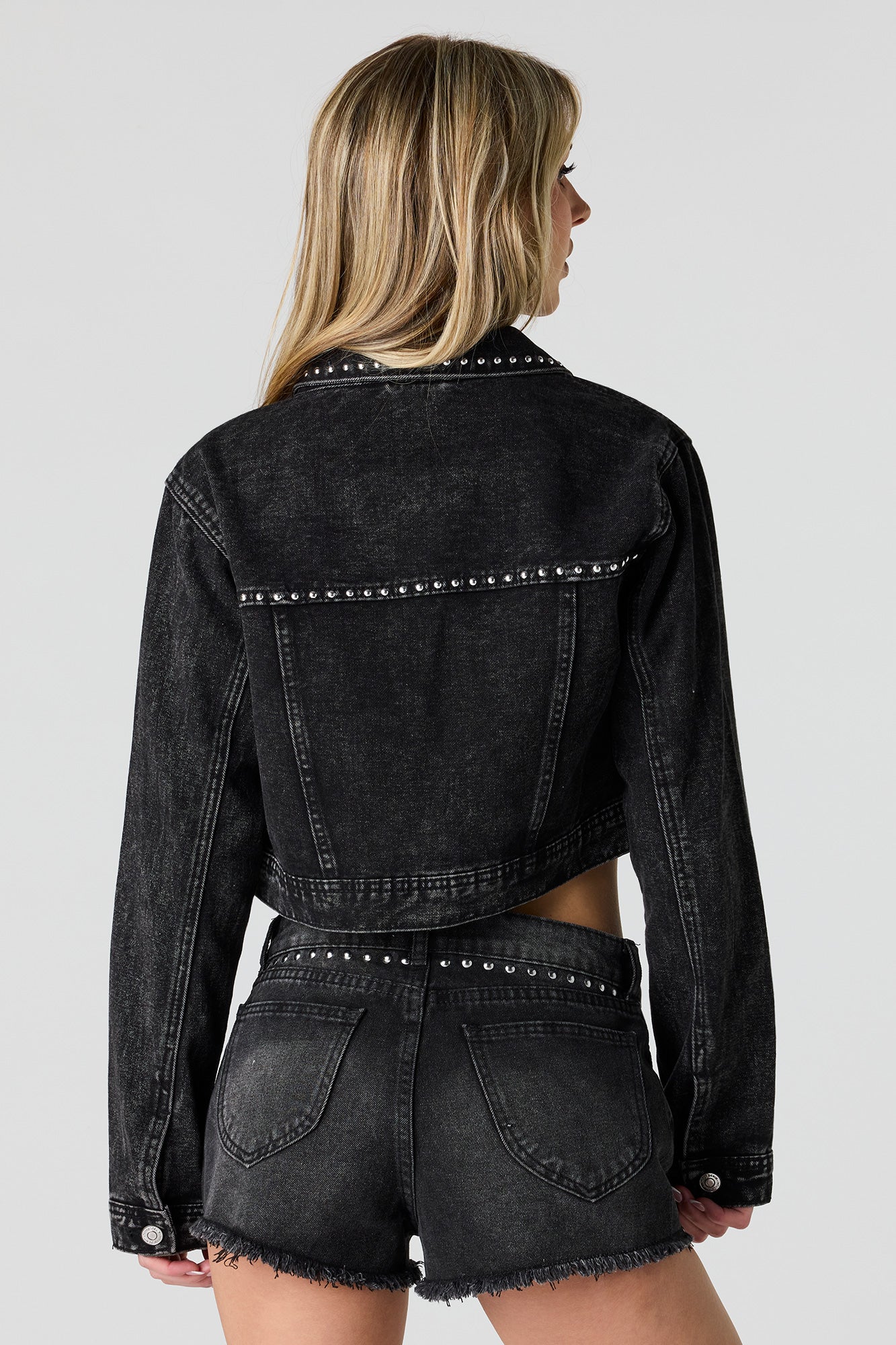 Studded Cropped Denim Jacket