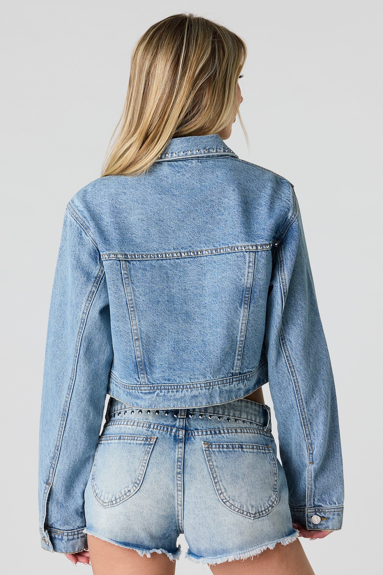 Studded Cropped Denim Jacket