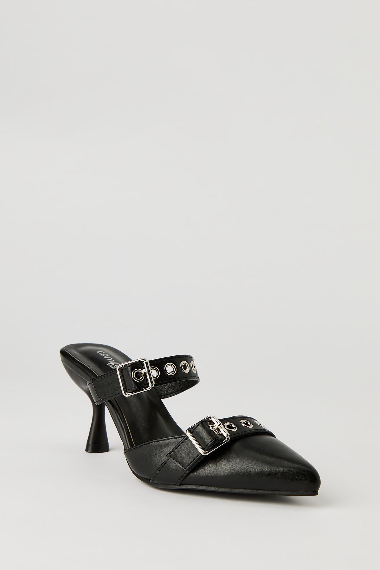 Faux Leather Buckled Kitten Heel