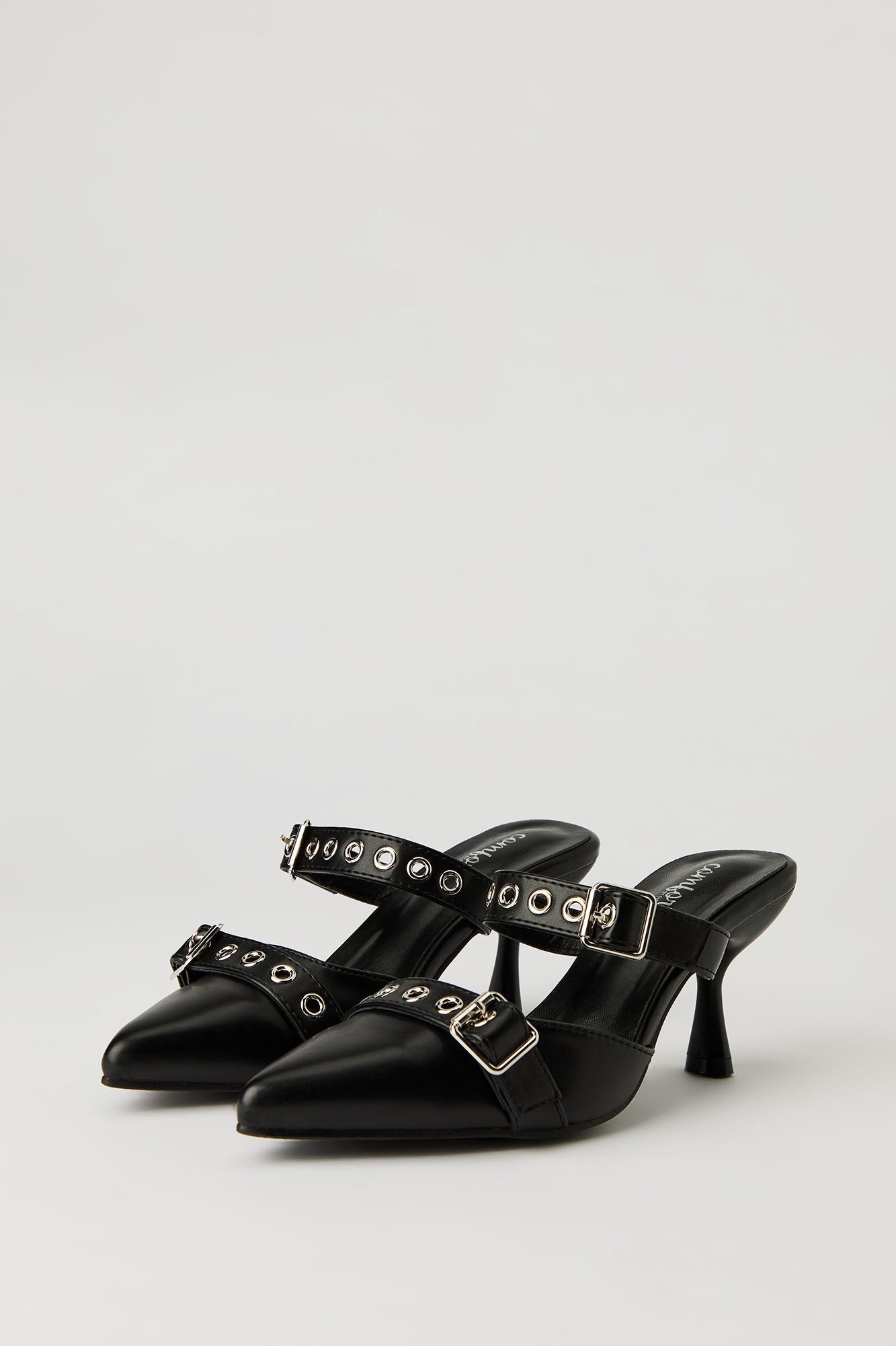 Faux Leather Buckled Kitten Heel