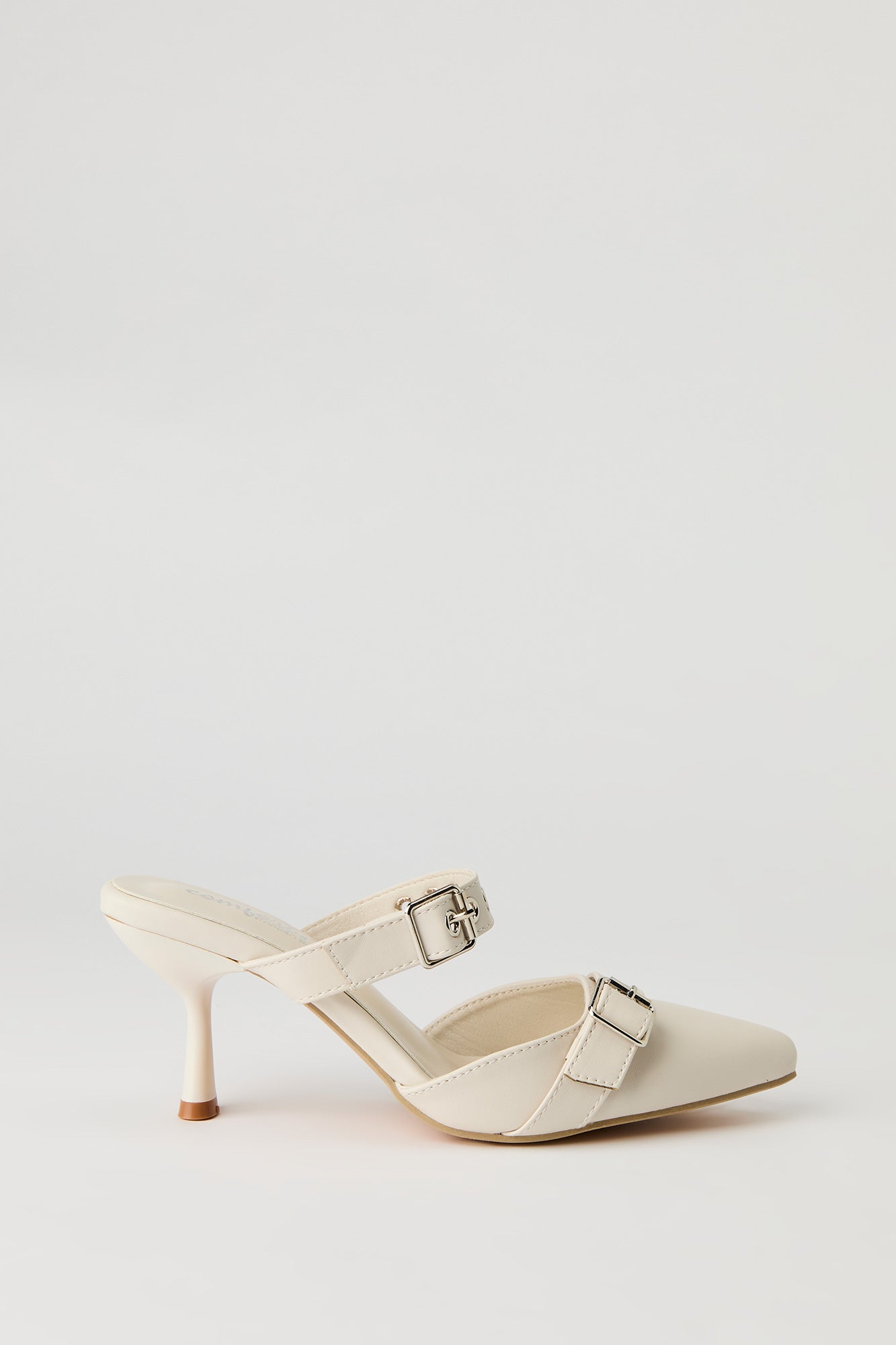 Faux Leather Buckled Kitten Heel