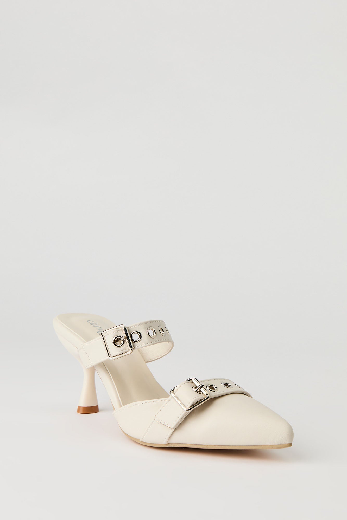 Faux Leather Buckled Kitten Heel