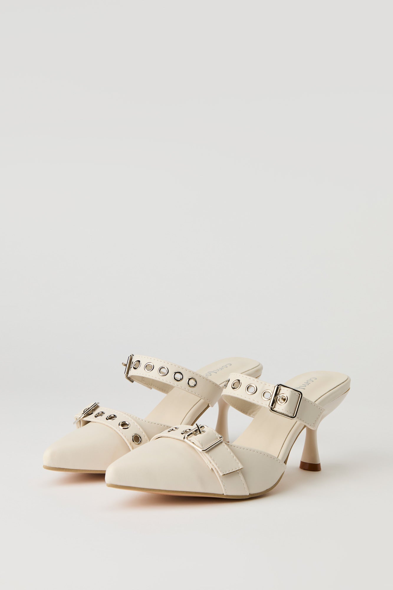Faux Leather Buckled Kitten Heel