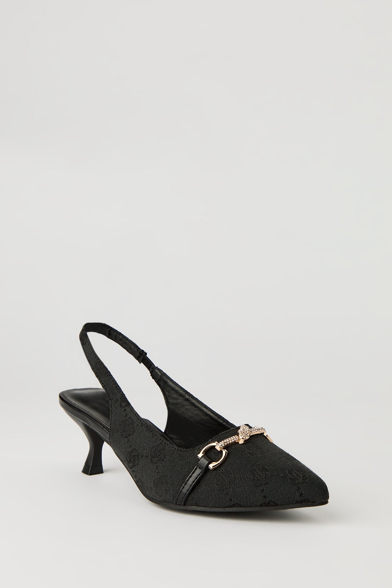 Rhinestone Knit Detail Kitten Heel