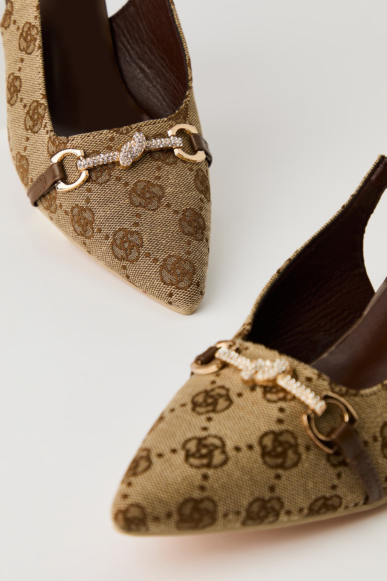 Rhinestone Knit Detail Kitten Heel