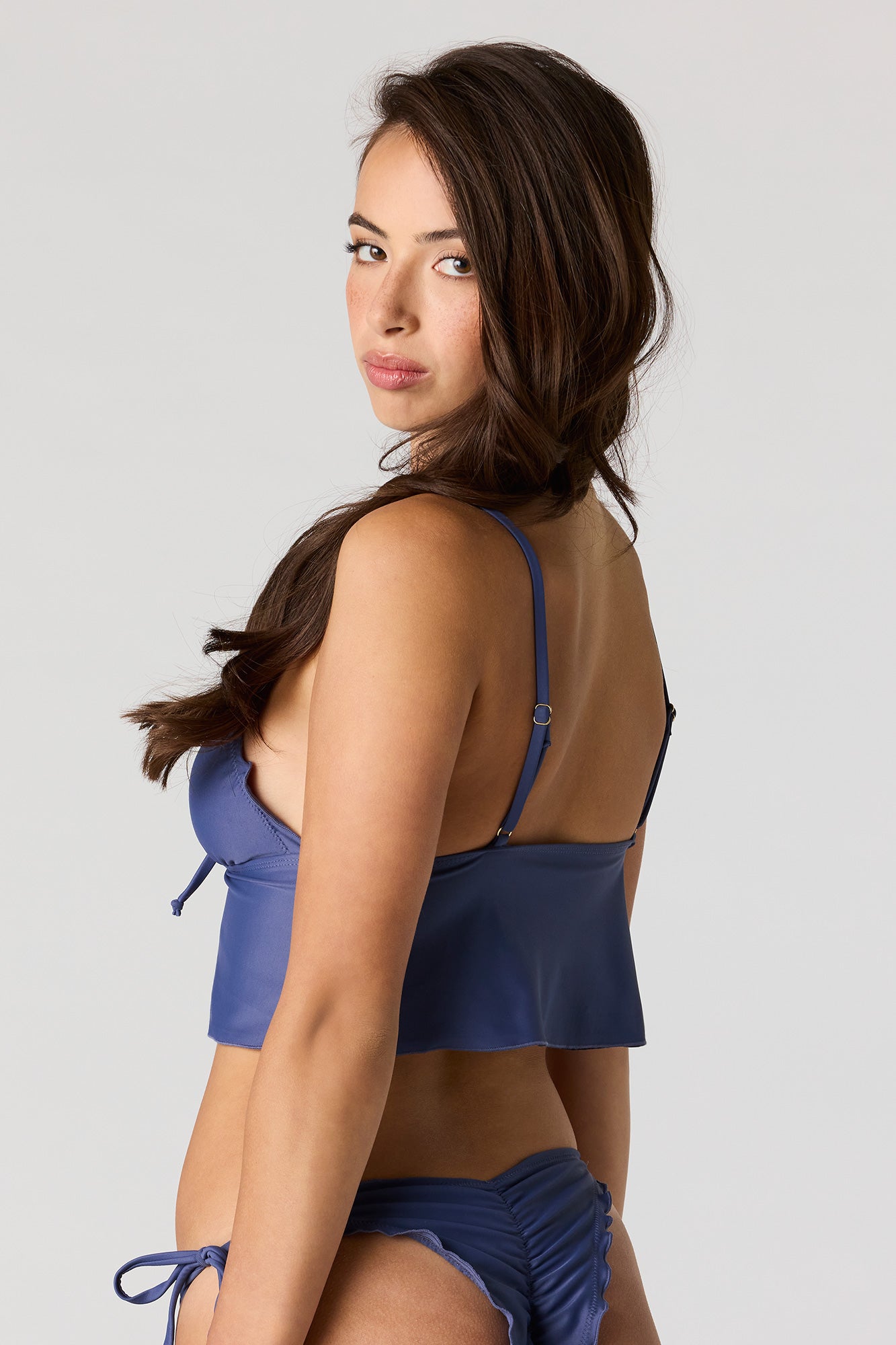 Tie Front Ruffle Tankini Top