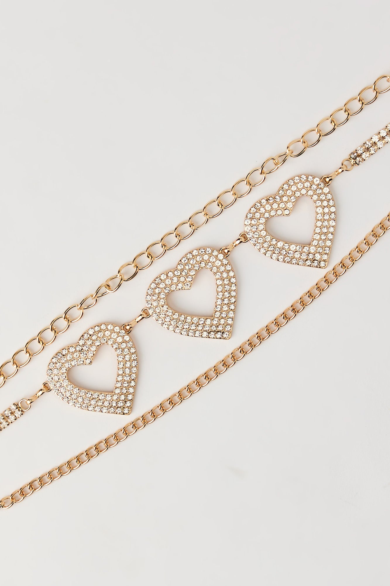 Rhinestone Heart Layered Chain Belt
