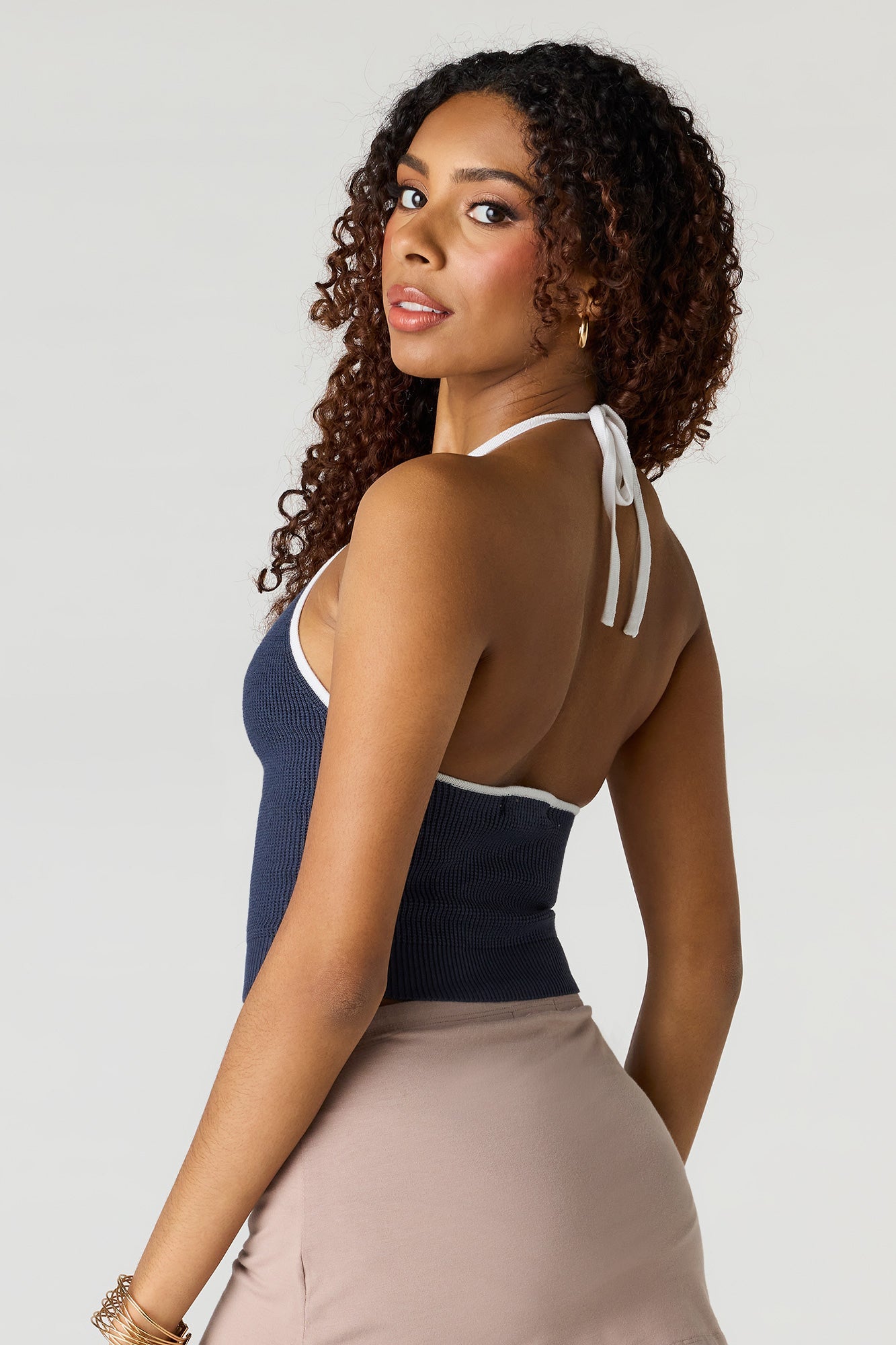 Contrast Knit Halter Top
