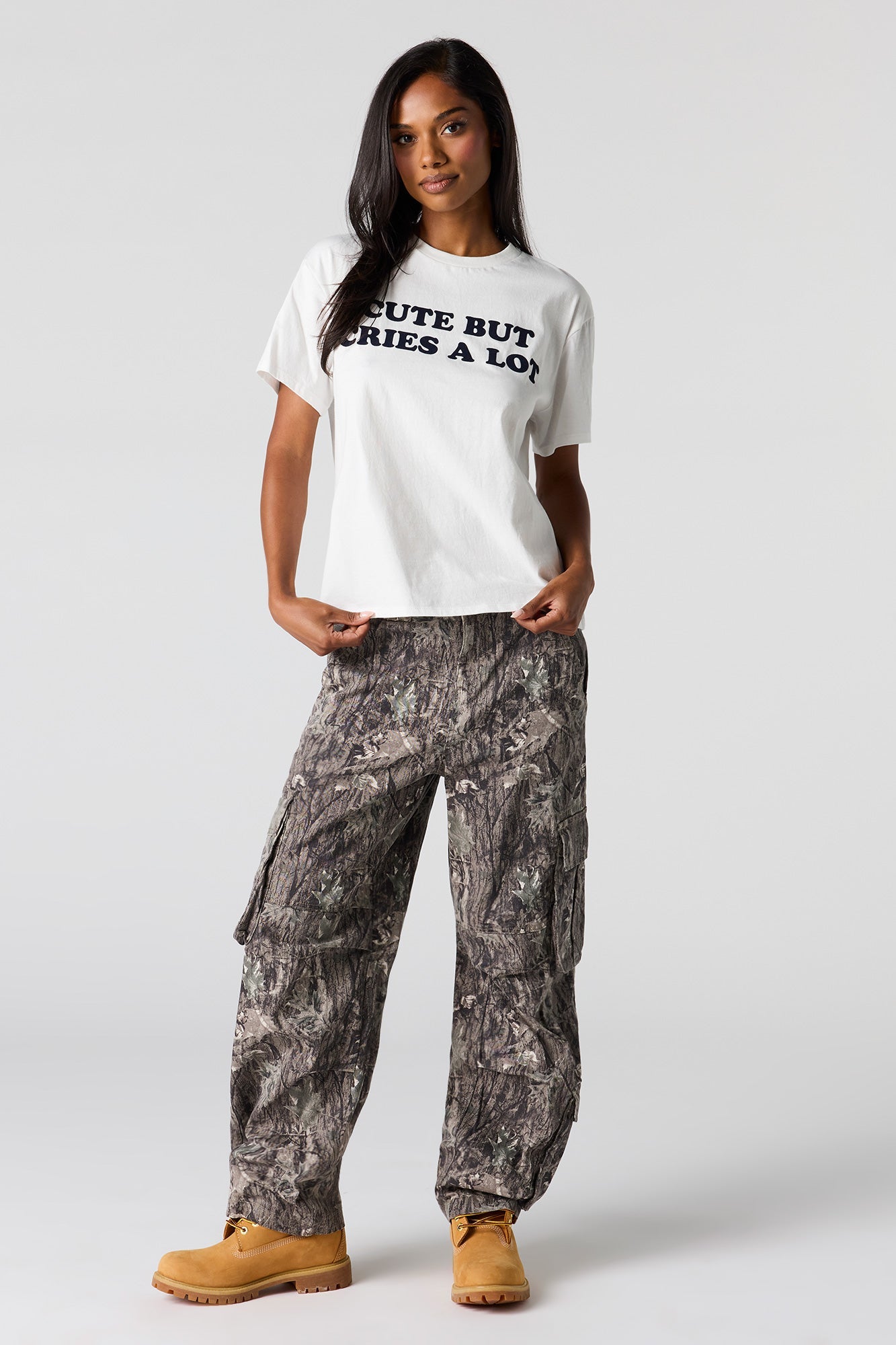 Flocked Print Boxy Boyfriend T-Shirt