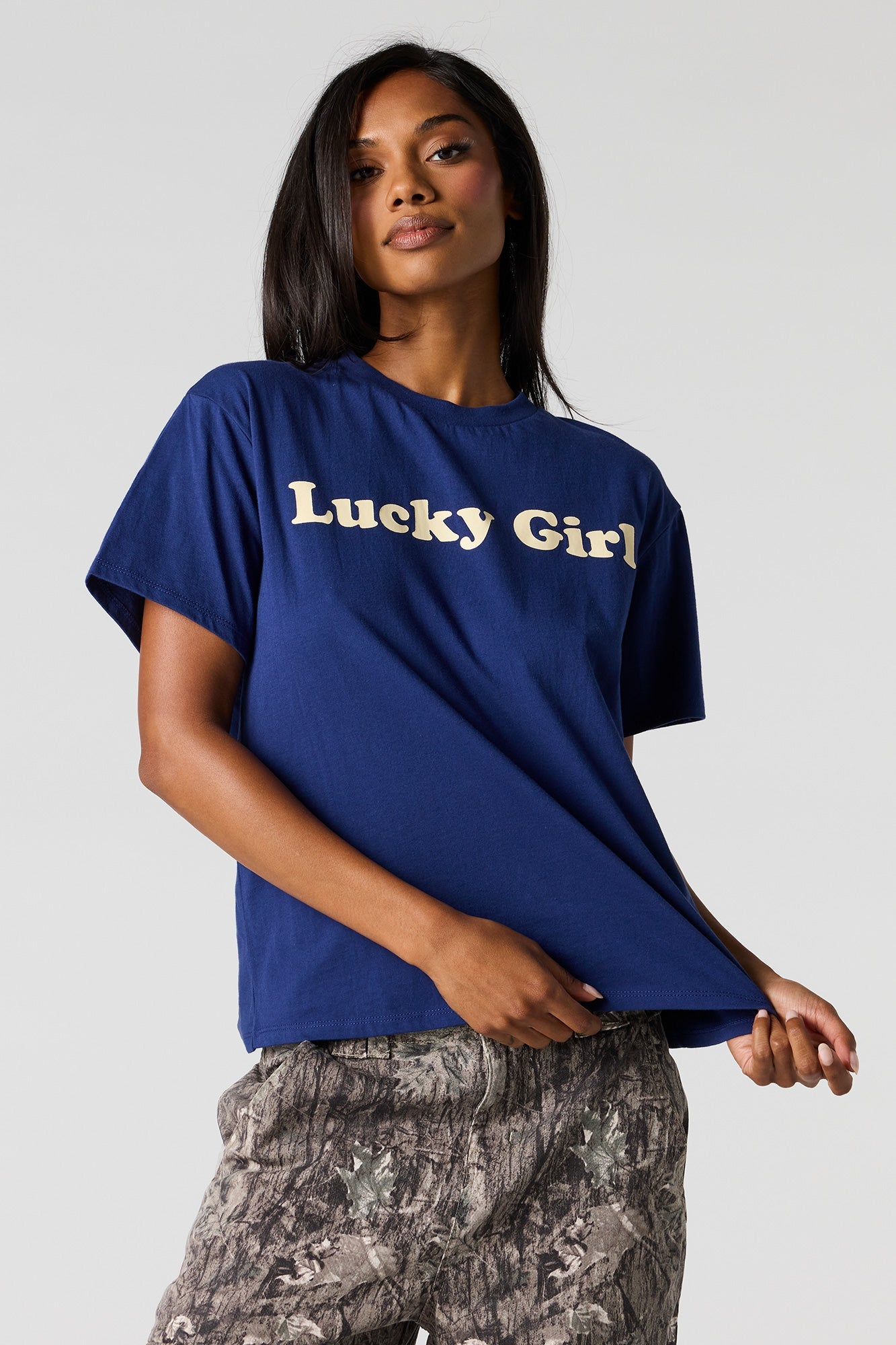 Flocked Print Boxy Boyfriend T-Shirt