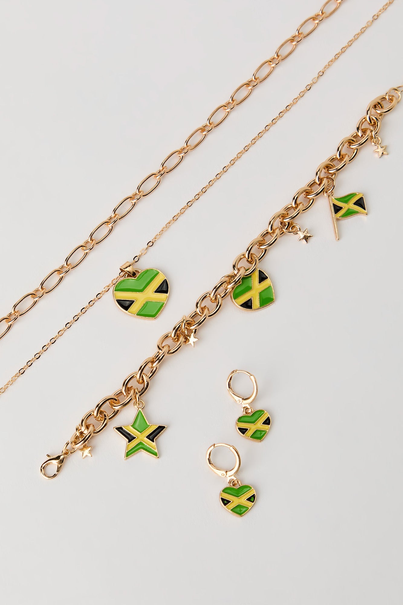 Jamaica Flag Earrings Necklace & Bracelet Set