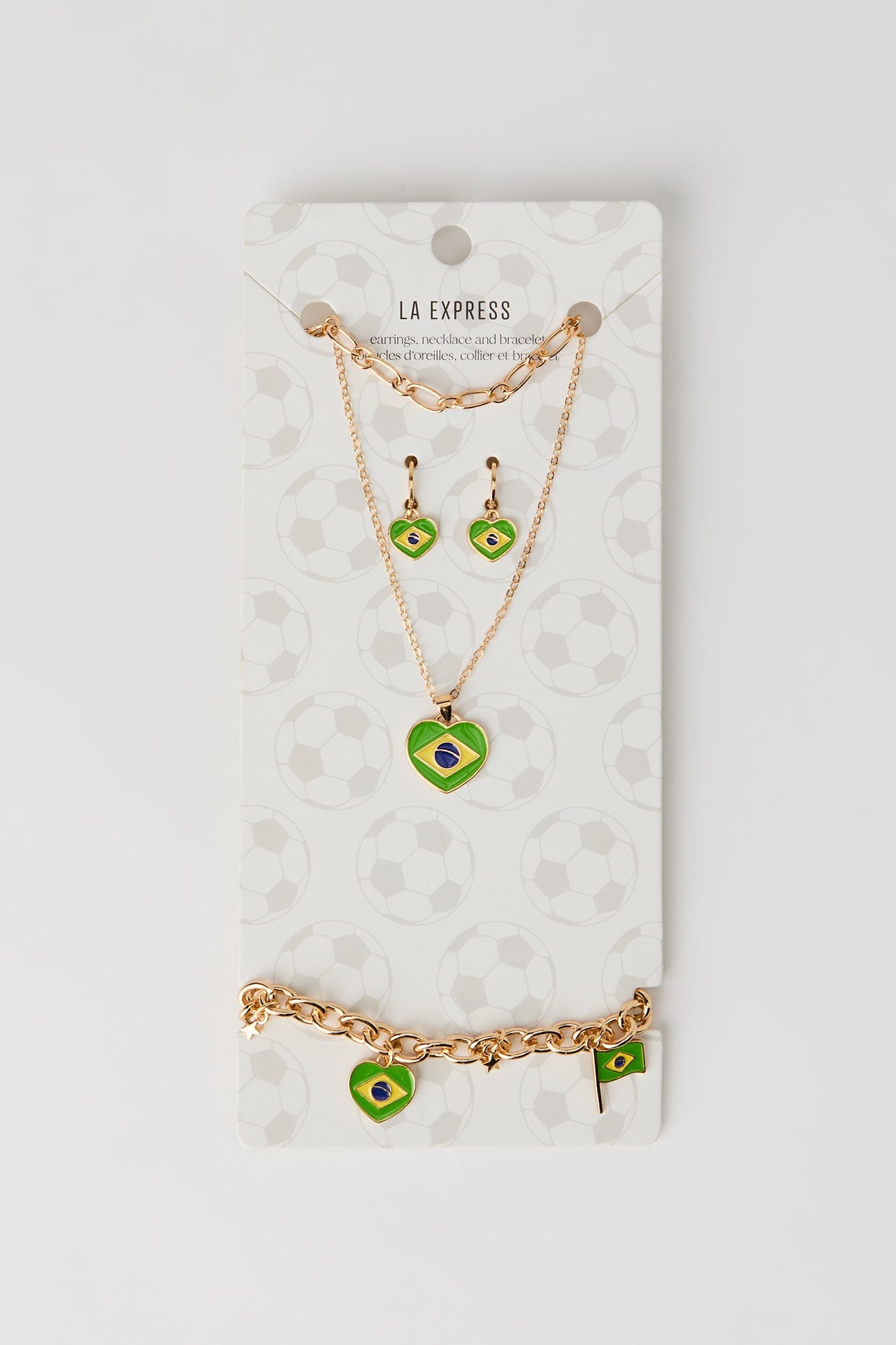 Brazil Flag Earrings Necklace & Bracelet Set