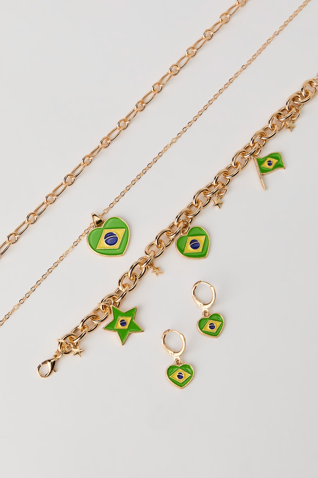 Brazil Flag Earrings Necklace & Bracelet Set