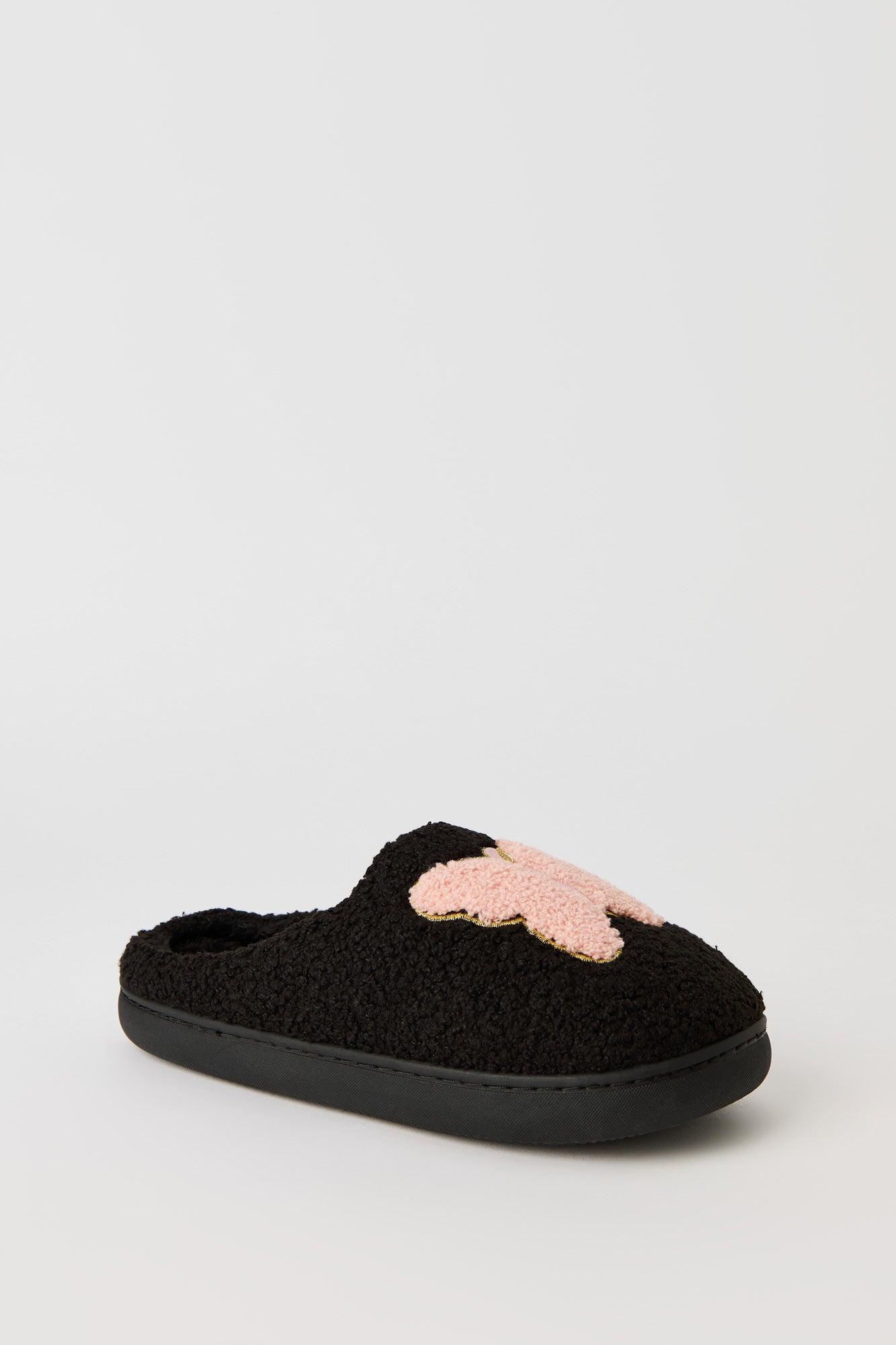 Butterfly Embroidered Sherpa Slippers