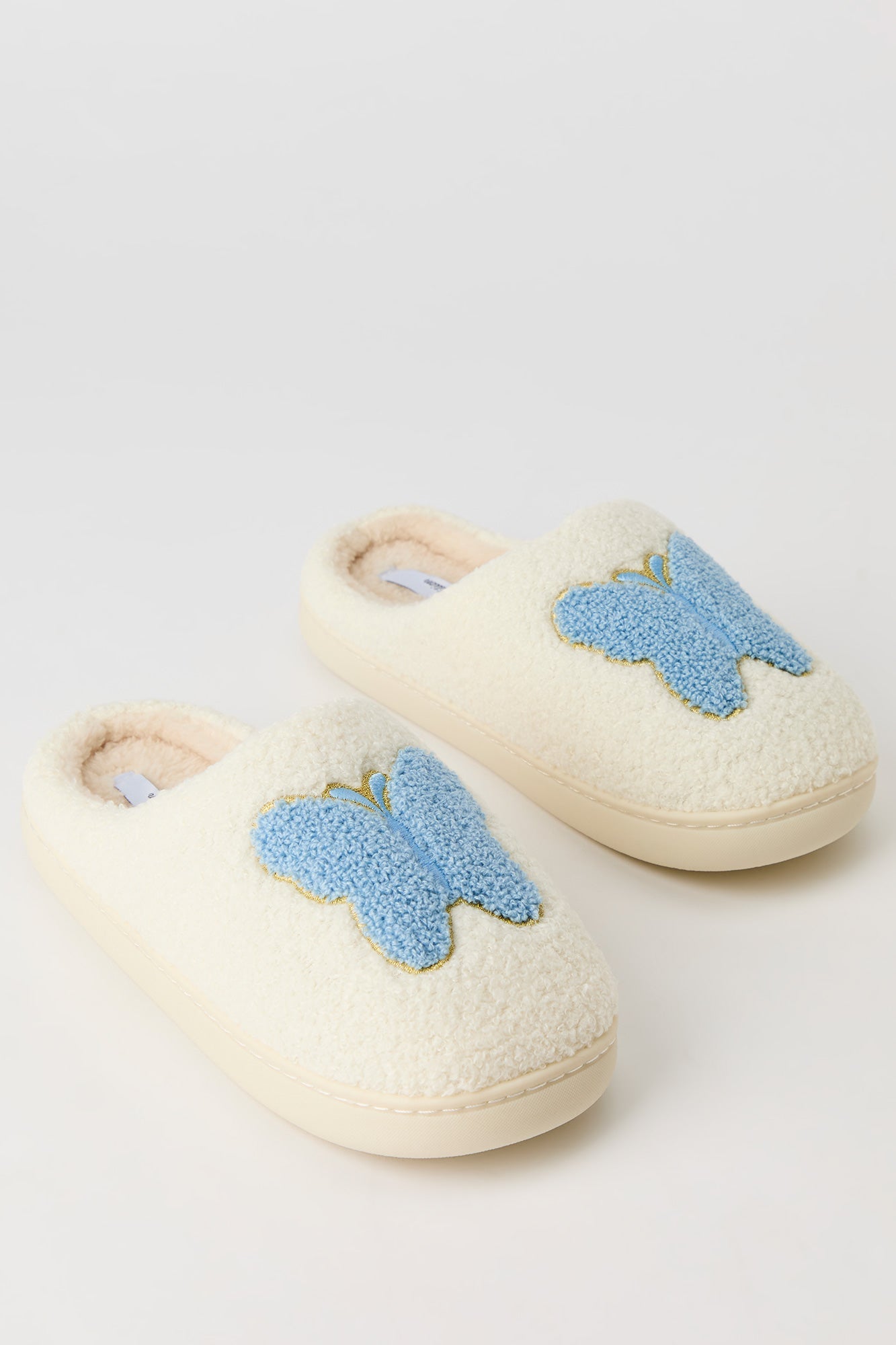Butterfly Embroidered Sherpa Slippers