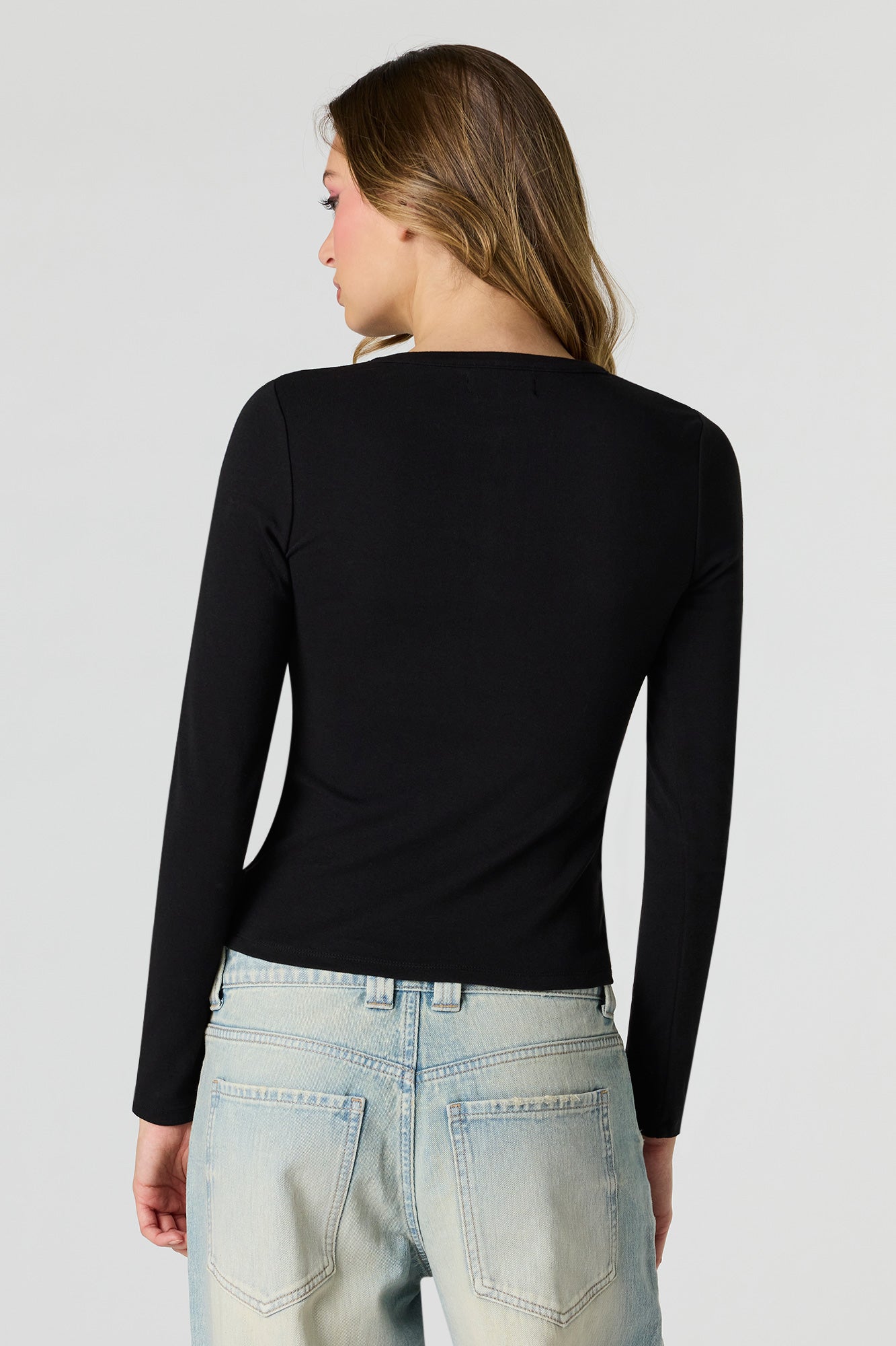 Ribbed Long Sleeve Henley Top