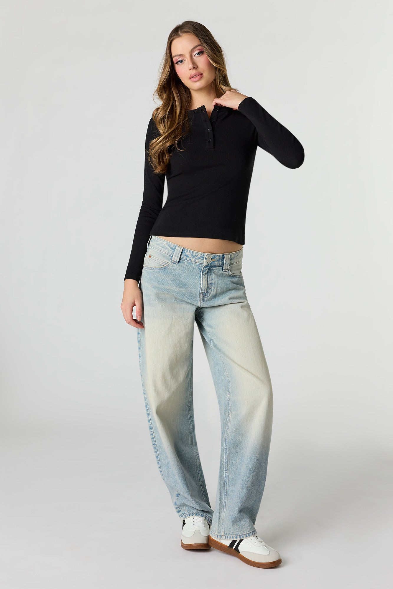 Ribbed Long Sleeve Henley Top