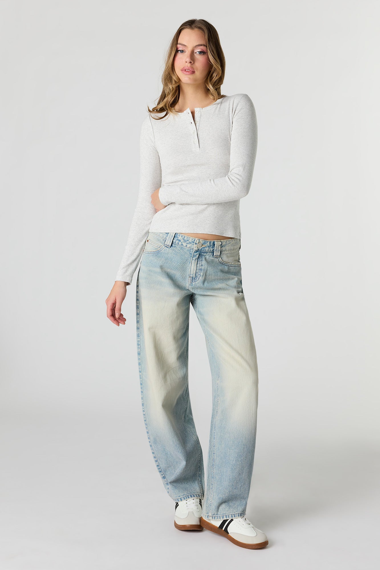 Ribbed Long Sleeve Henley Top