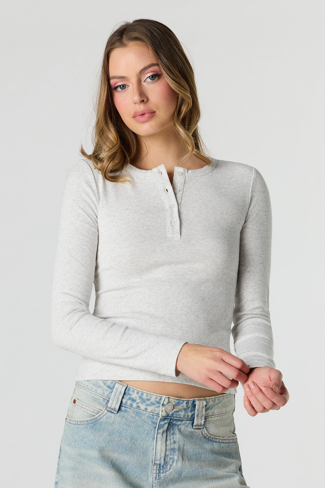 Ribbed Long Sleeve Henley Top