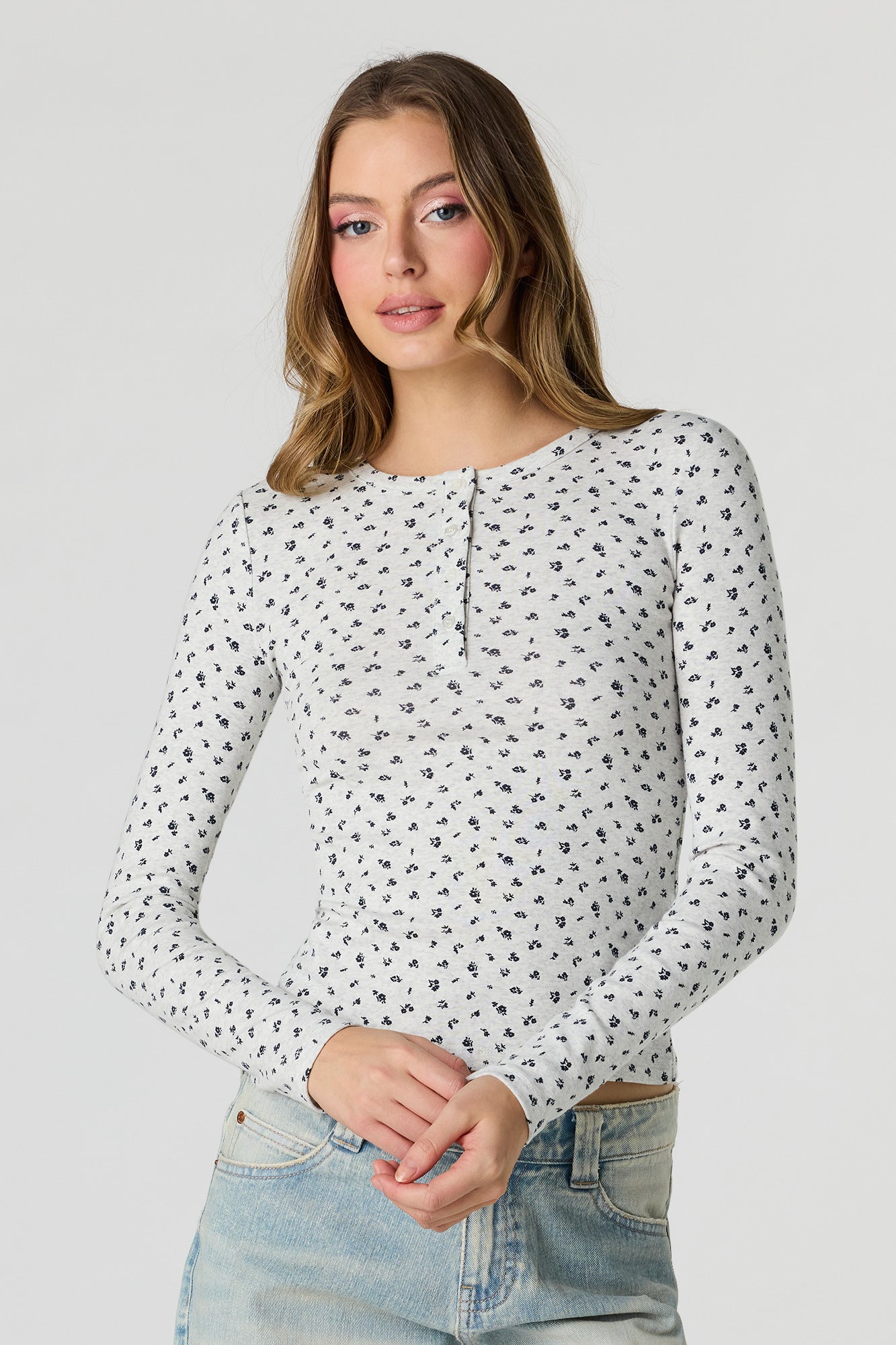 Ribbed Long Sleeve Henley Top