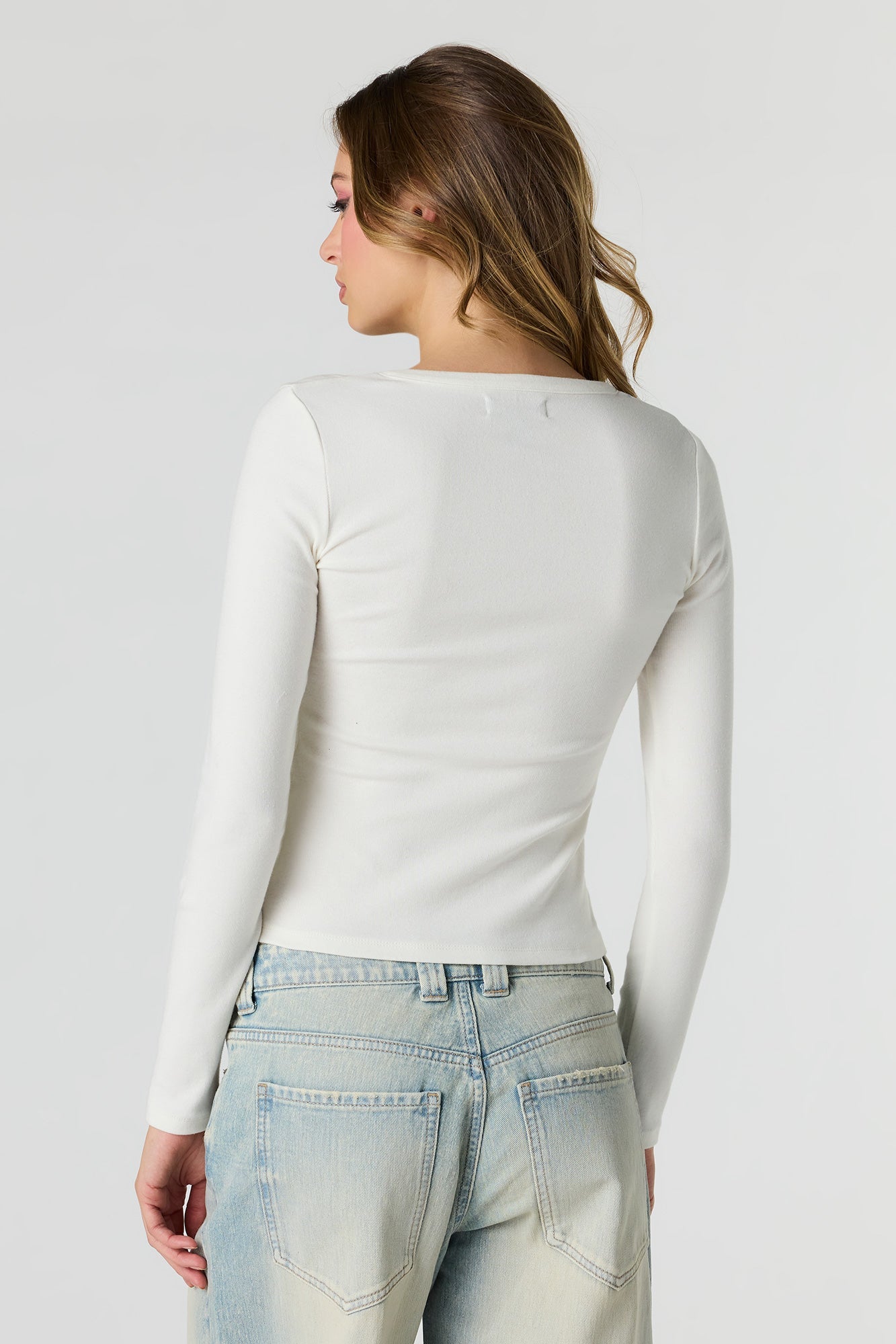 Ribbed Long Sleeve Henley Top