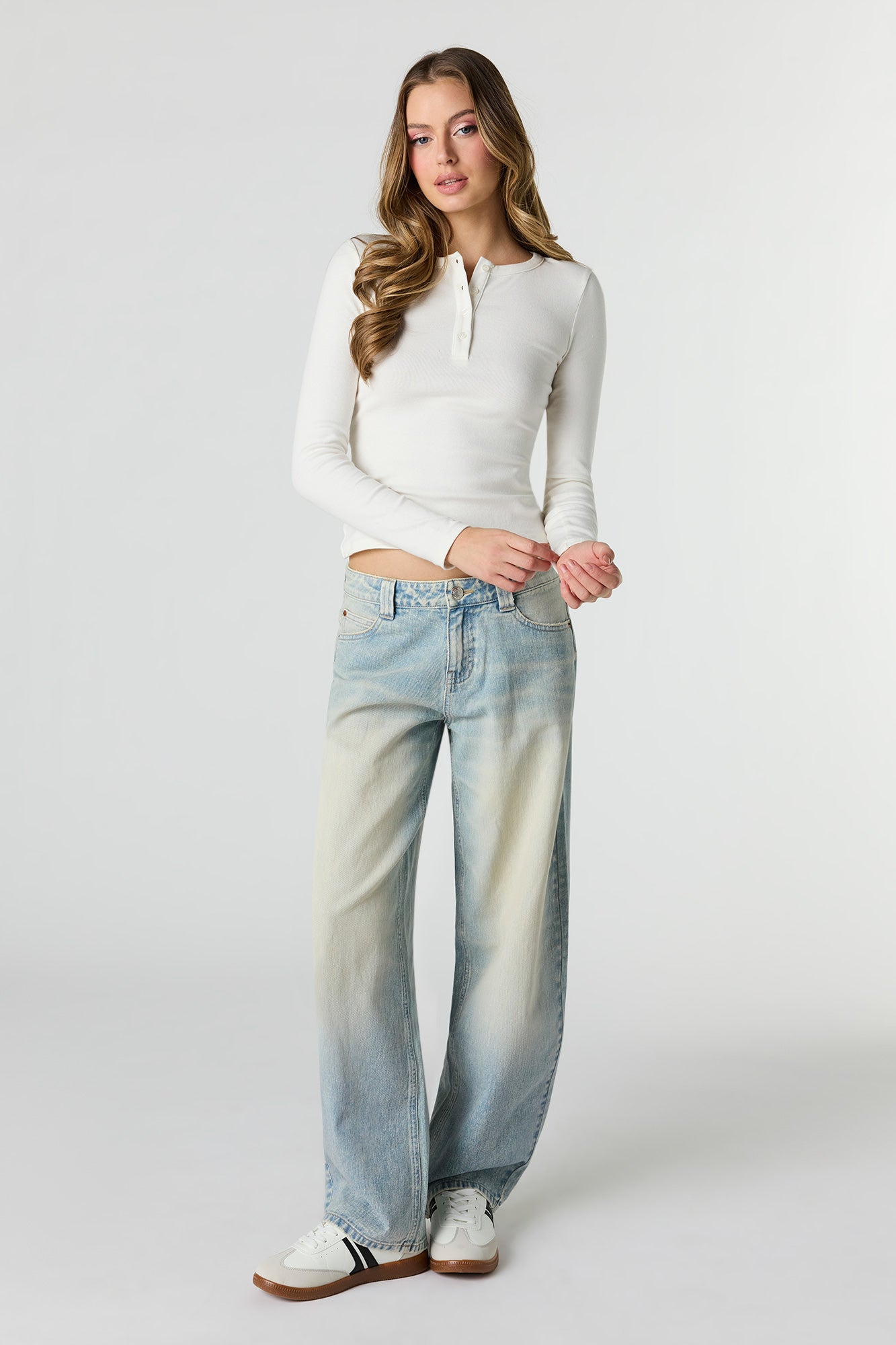Ribbed Long Sleeve Henley Top