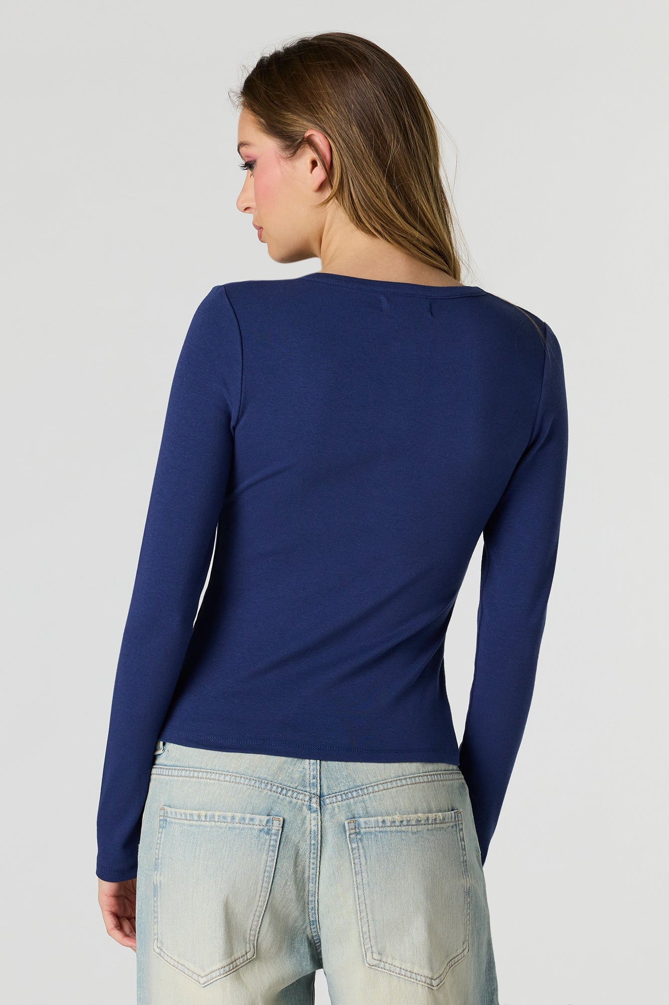 Ribbed Long Sleeve Henley Top