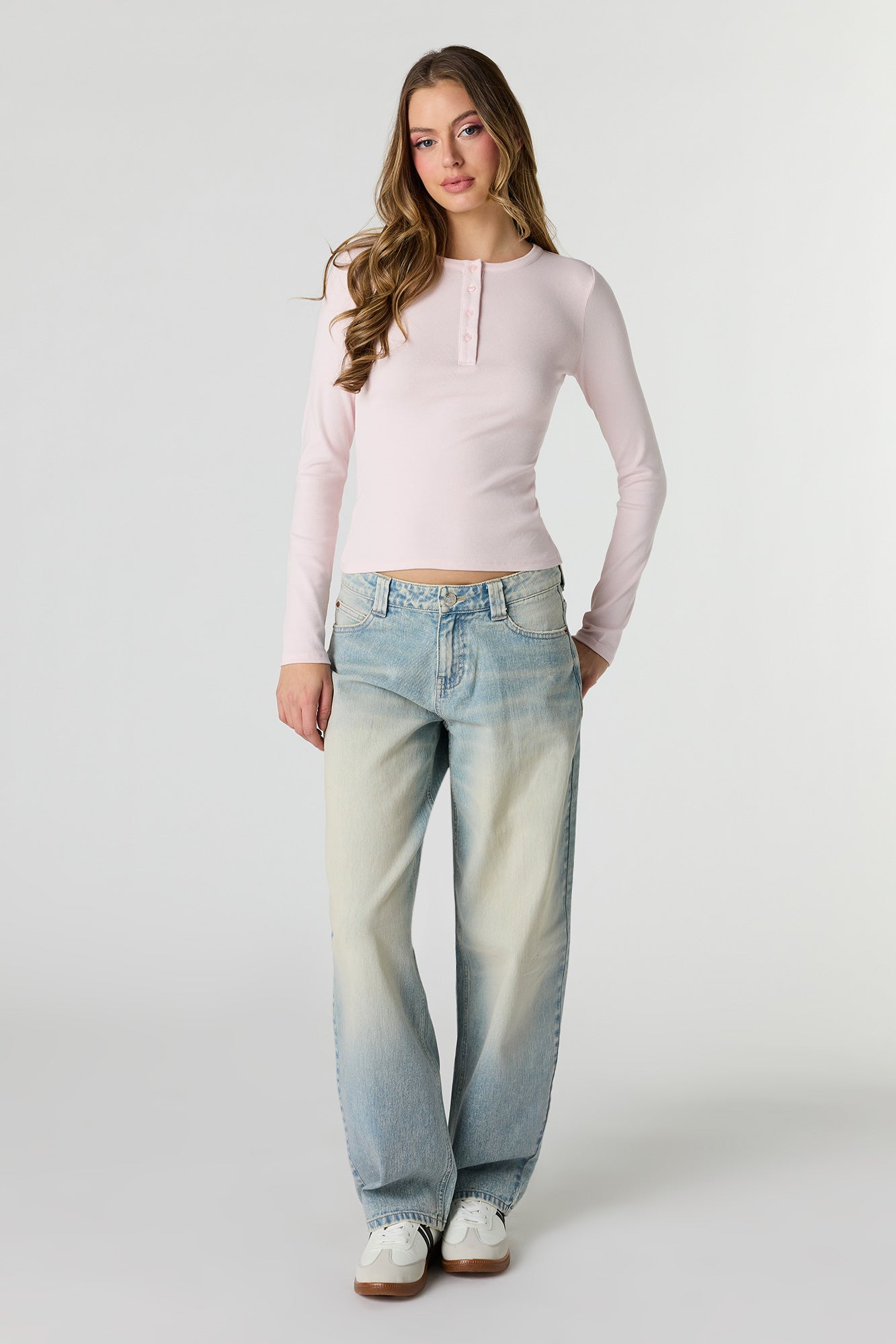 Ribbed Long Sleeve Henley Top