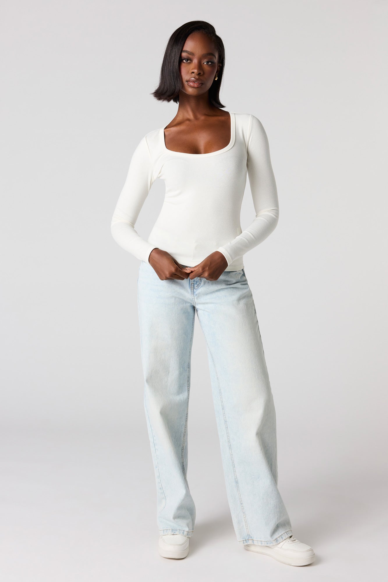 Ribbed Scoop Neck Long Sleeve Top