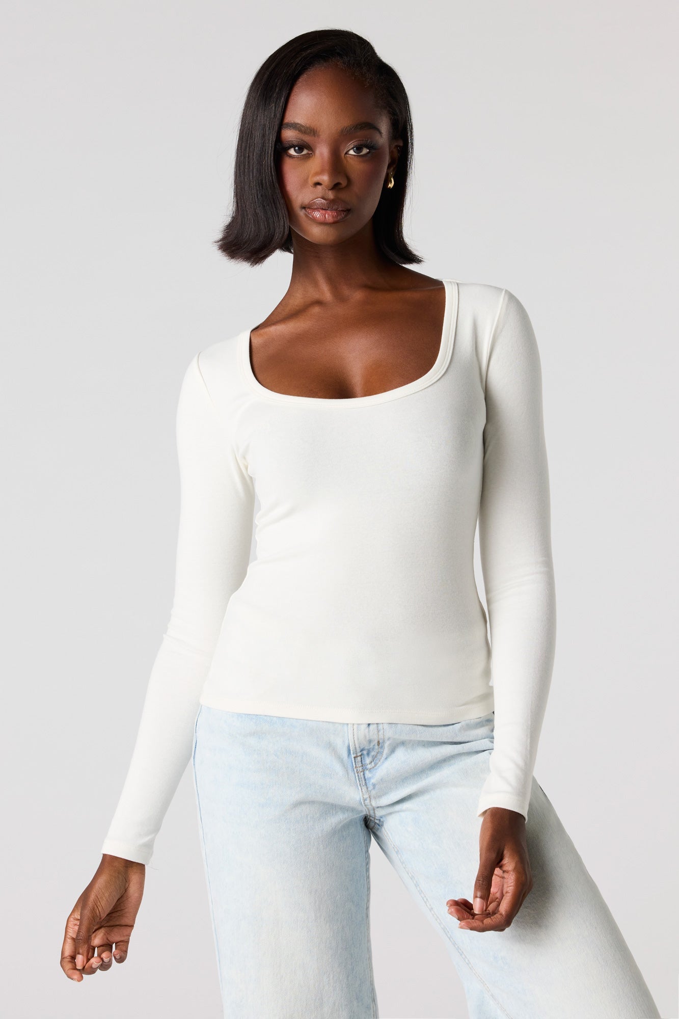 Ribbed Scoop Neck Long Sleeve Top