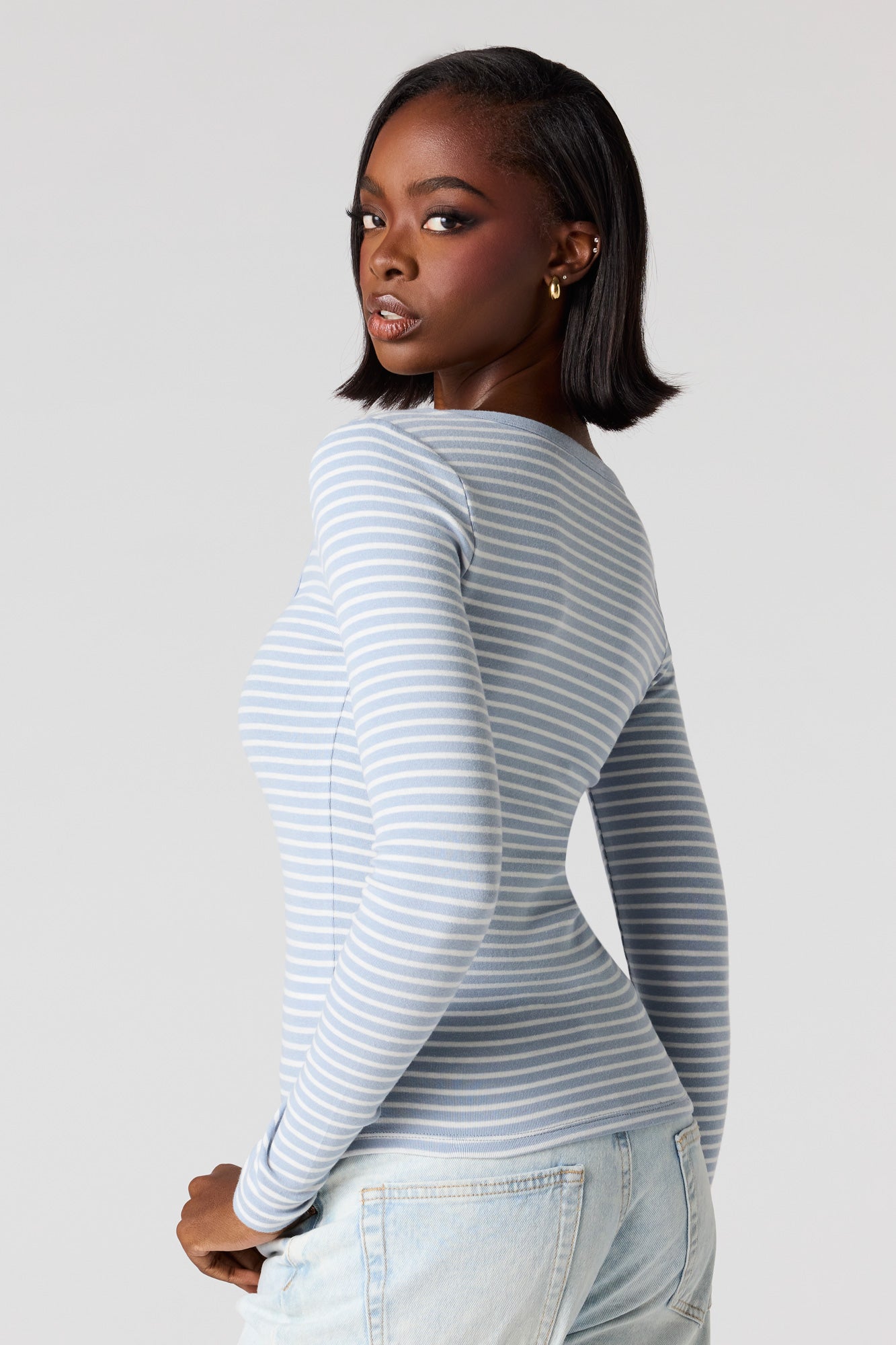 Ribbed Scoop Neck Long Sleeve Top