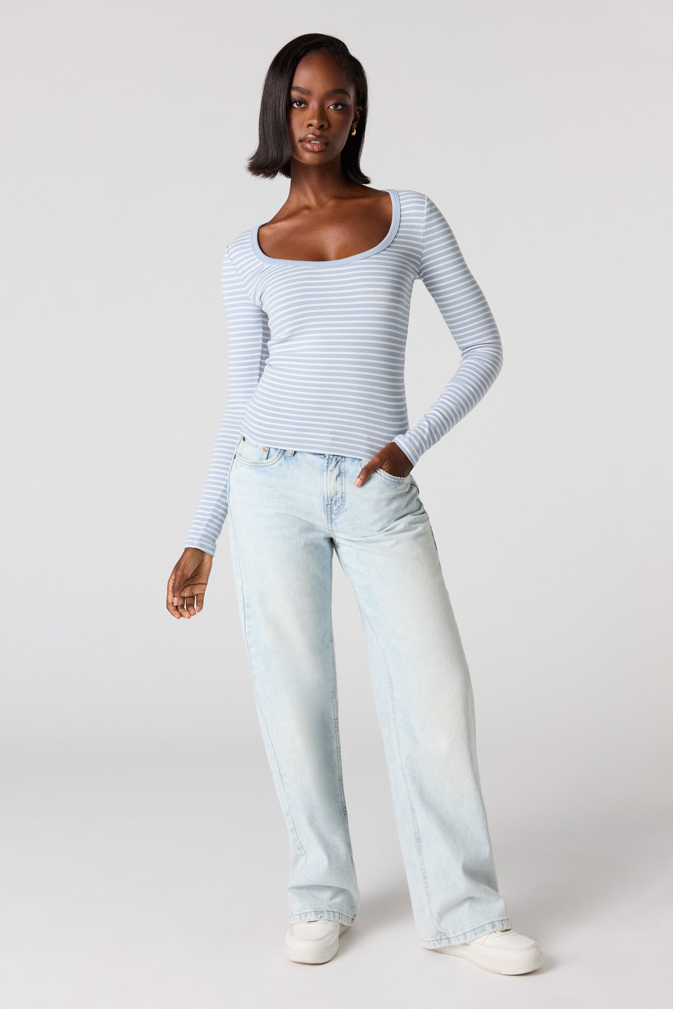 Ribbed Scoop Neck Long Sleeve Top