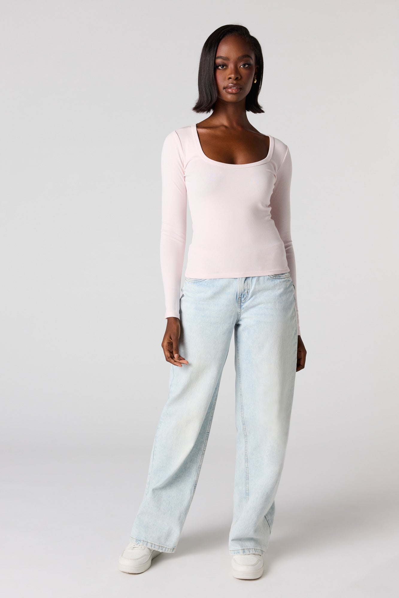 Ribbed Scoop Neck Long Sleeve Top