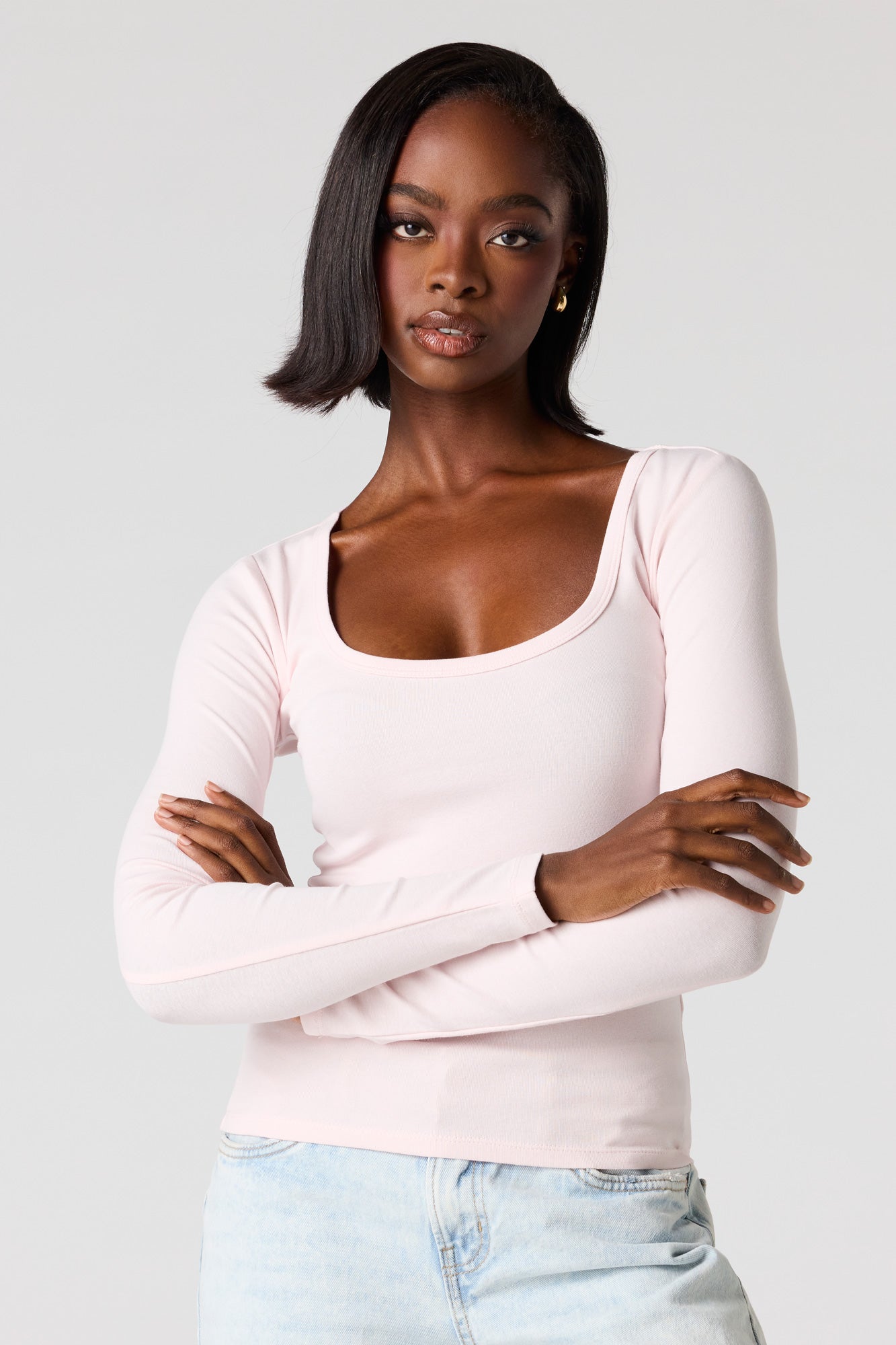 Ribbed Scoop Neck Long Sleeve Top