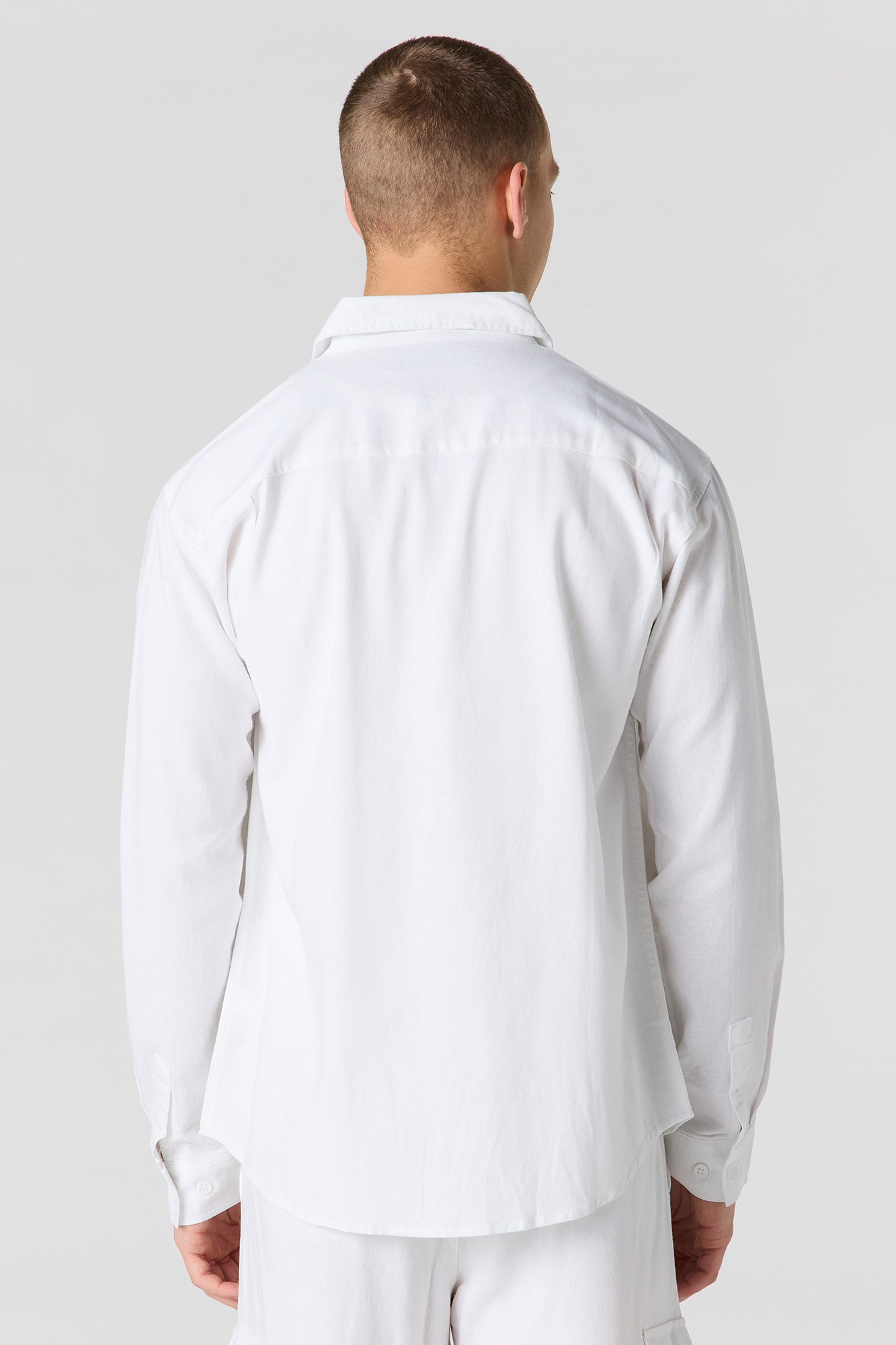 Linen-Blend Long Sleeve Button-Up Top