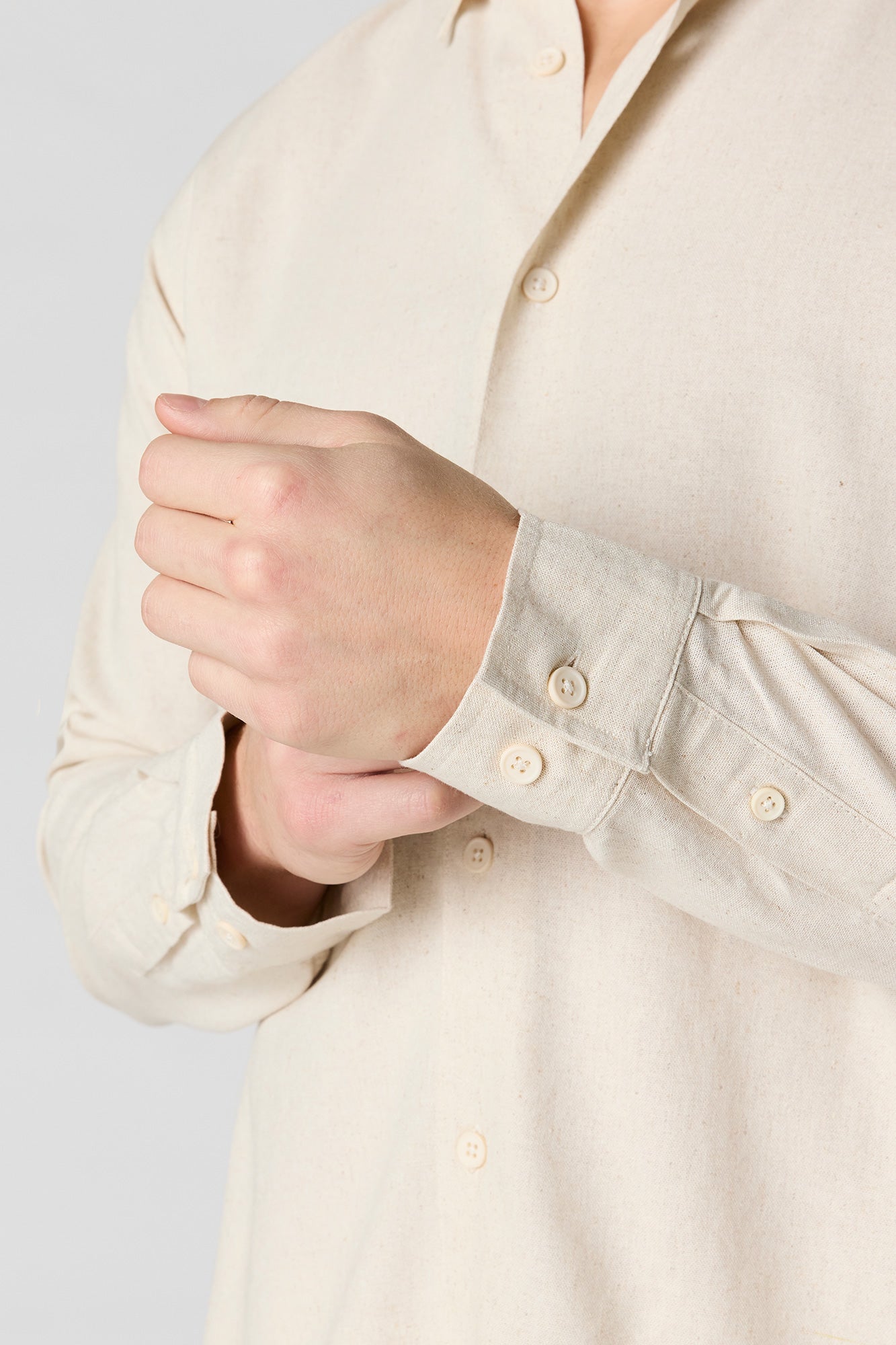 Linen-Blend Long Sleeve Button-Up Top